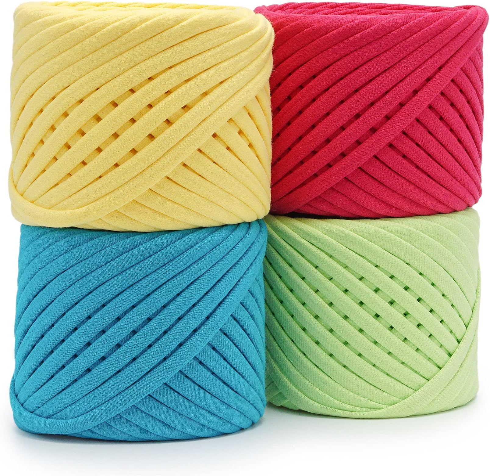 BobilonT-Shirt Yarn Fettuccini Zpagetti Set, 4 Cotton Yarn Balls Total of 218 Yards, Tshirt Yarn Kit for Crocheting, Knitting, Macrame, Amsterdam Set