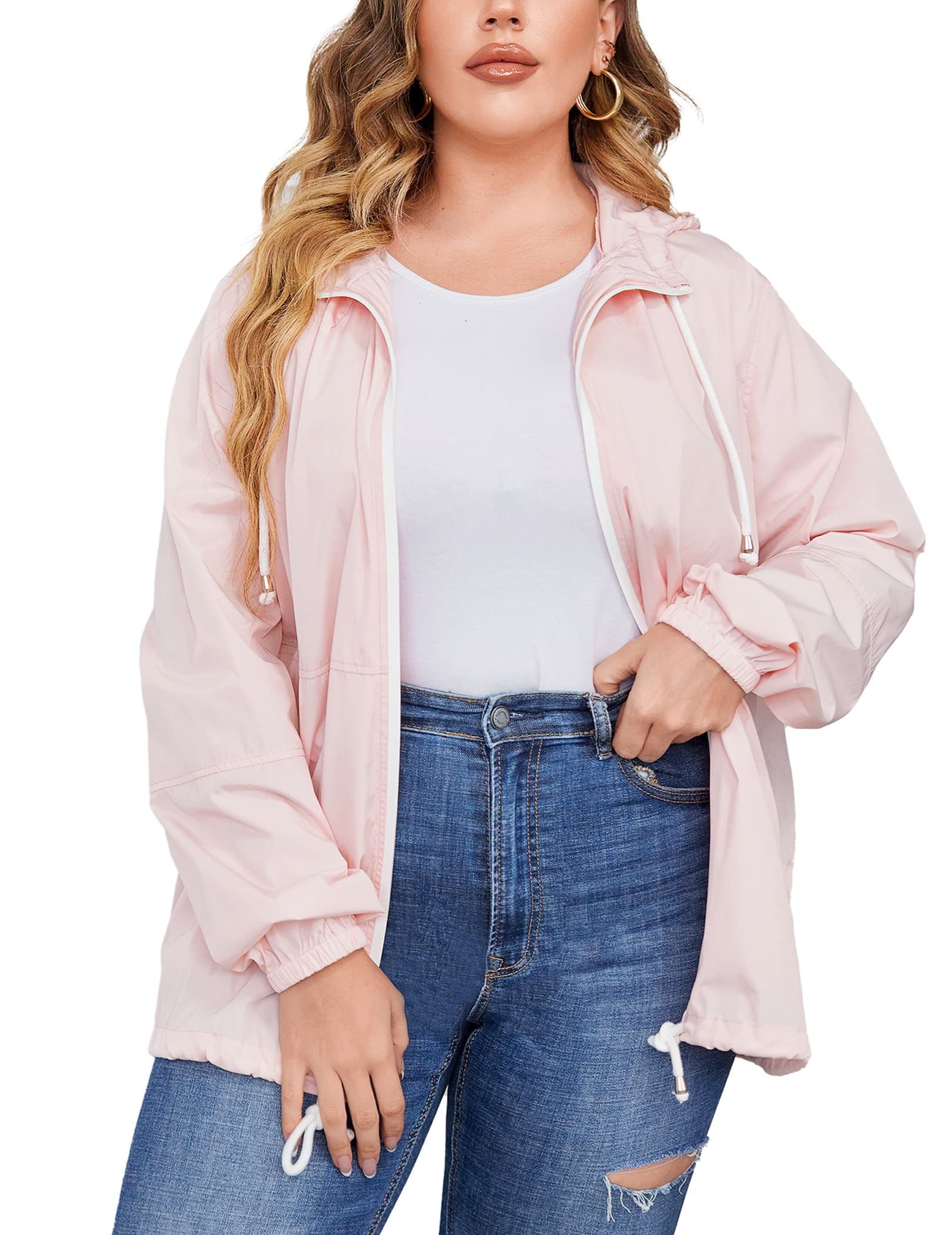 Denim Jacket Plus Size Pink Windbreaker Womens Plus Size Raincoat