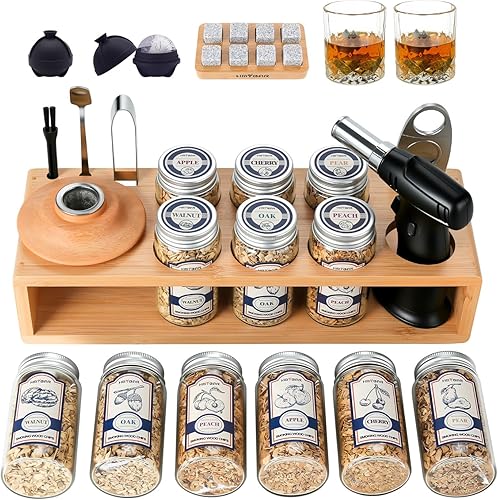 HMYBAR® Kit de ahumador de whisky de 26 piezas con antorcha | Kit de infusor de ahumador de cócteles | Kit de ahumador de bebida estilo antiguo |