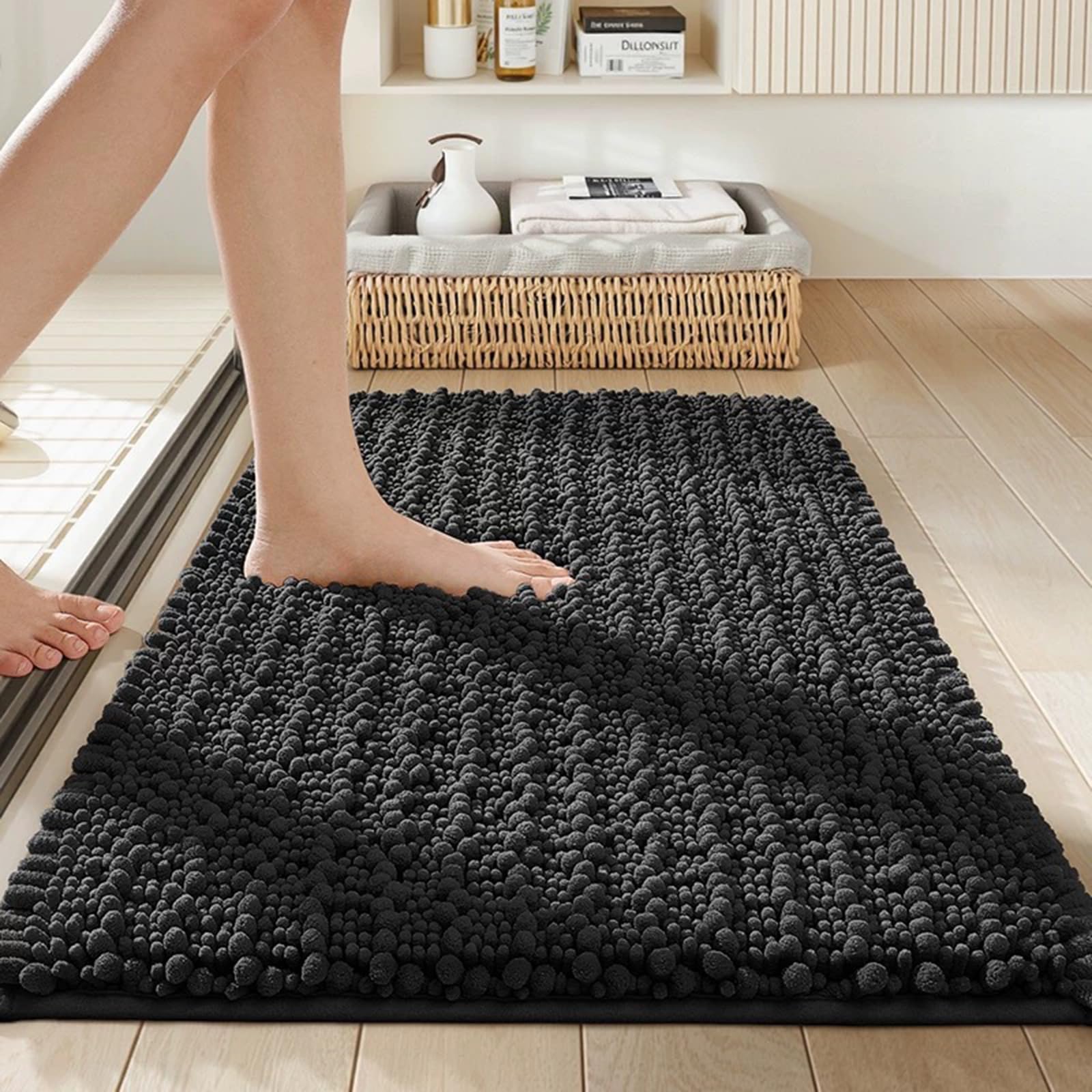 Chenille Bathroom Rugs 32x20 Absorbent Soft Non Slip, Darkgrey