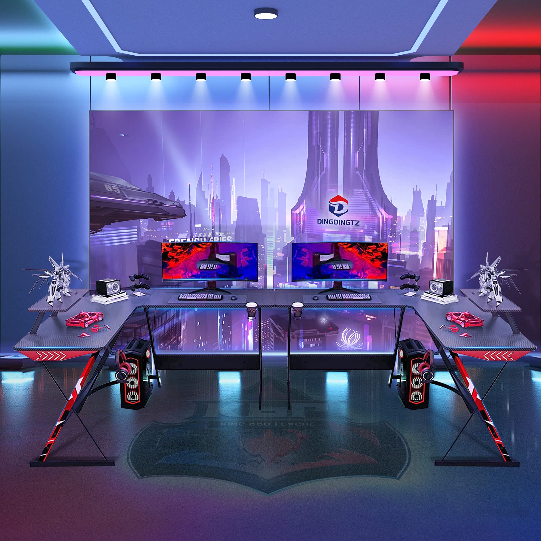 L Shaped Gaming Desk 130cm L Shaped Desk, Carbon Fiber Coated, Computer Corner Desk with Large