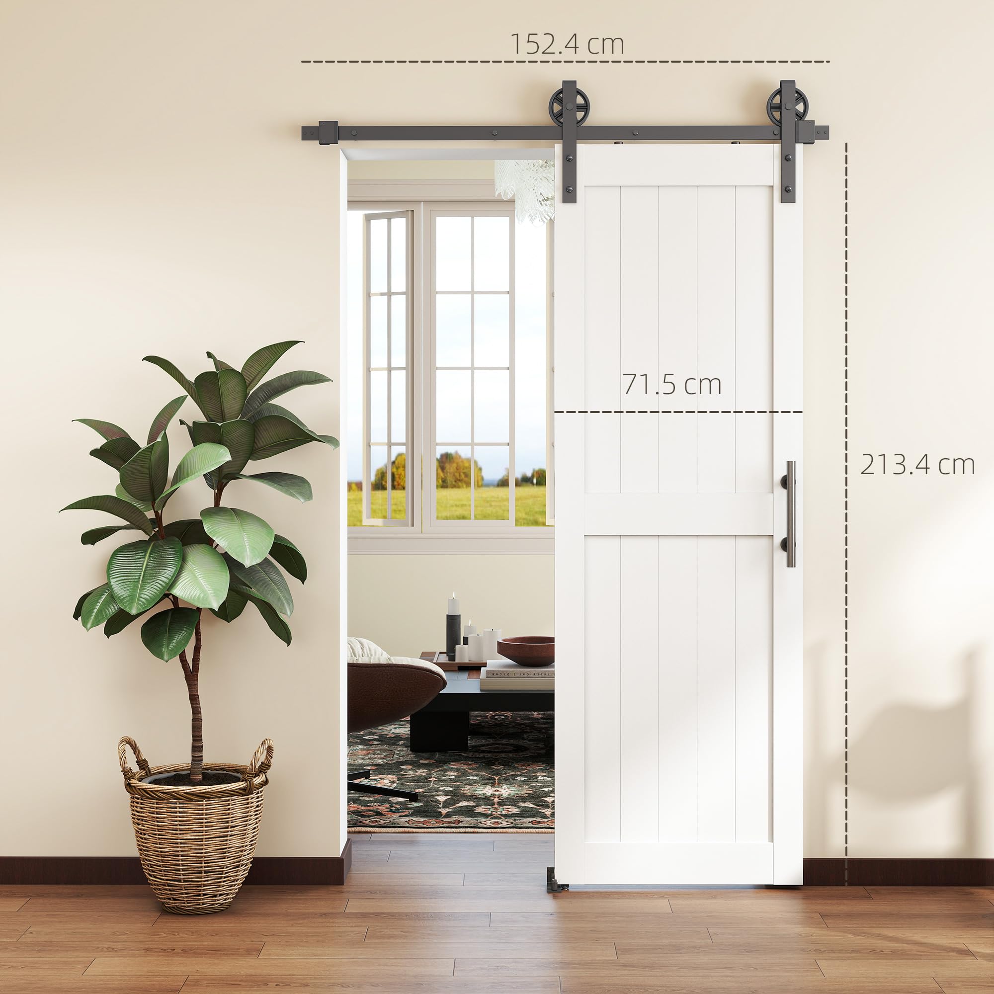 HOMCOM 72x213cm Porte grange coulissante kit quincaillerie 152cm Blanc