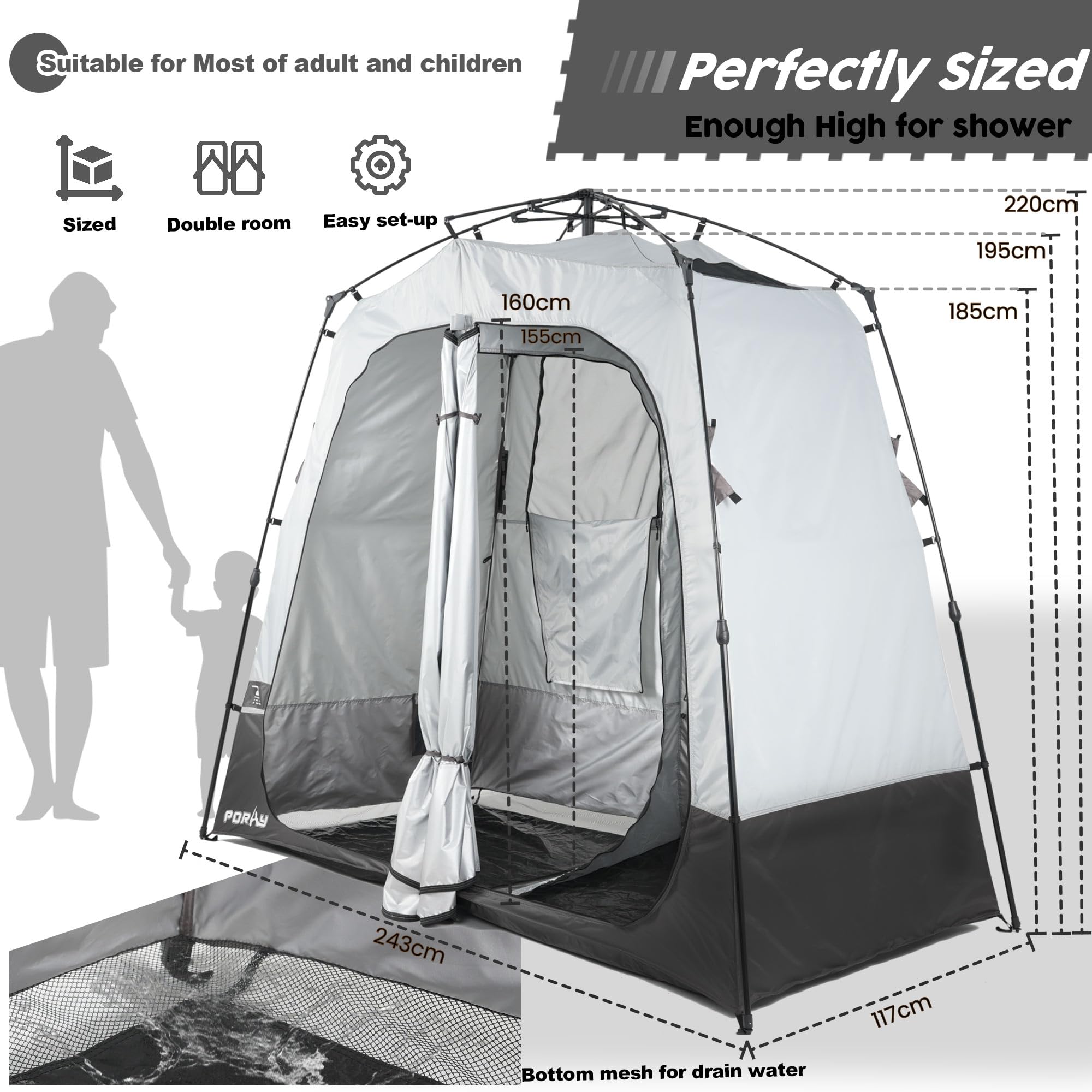 Amazon | Poray ポータブルシャワー キャンプテント デラックス更衣室