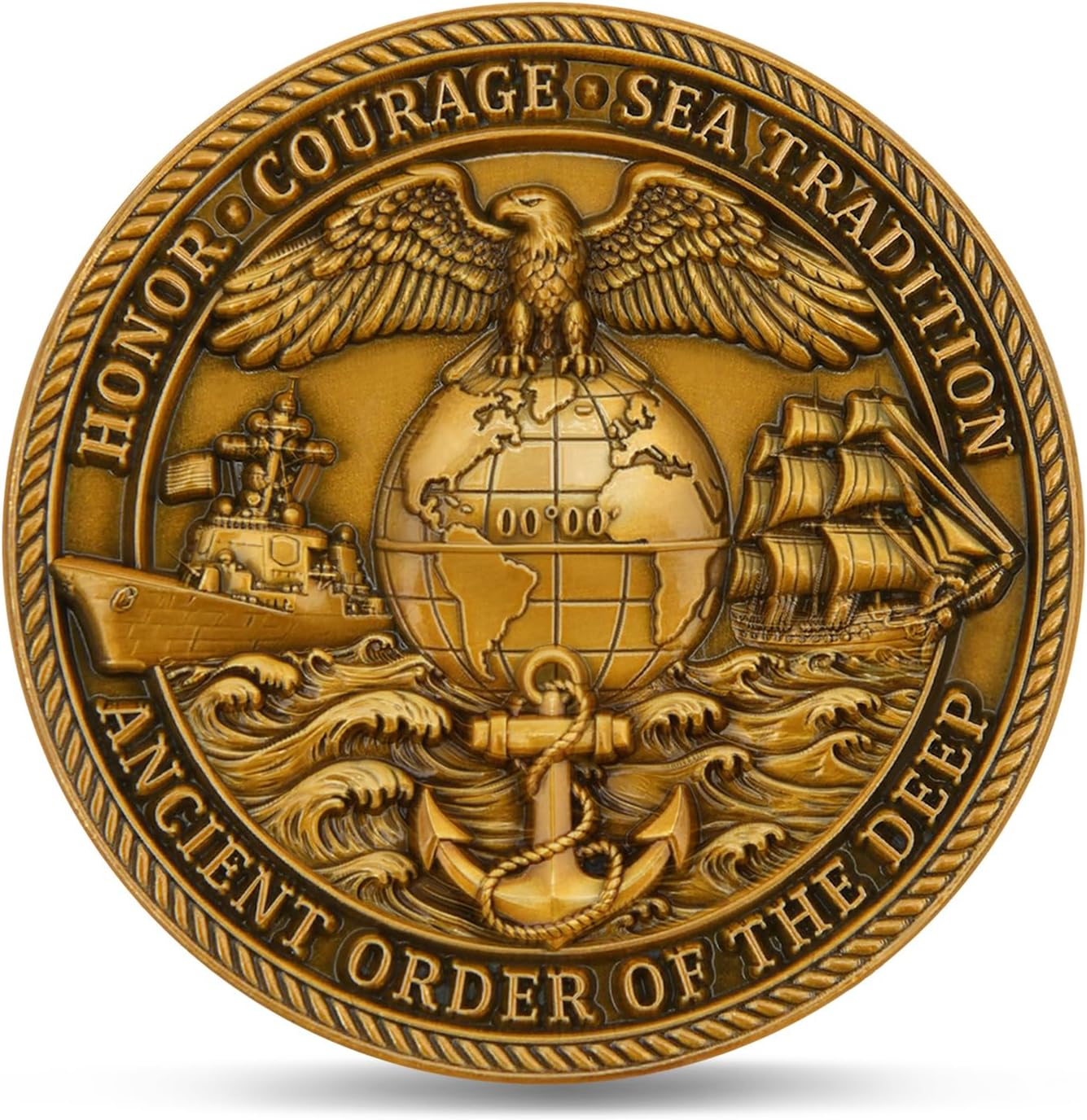 Navy Shellback Crossing The Line Challenge Coin – Trusty Shellback Ceremony Design with Colorful UV Details, Heavyweight Military Challenge Coin with Acrylic Case (1 Pack) image 2