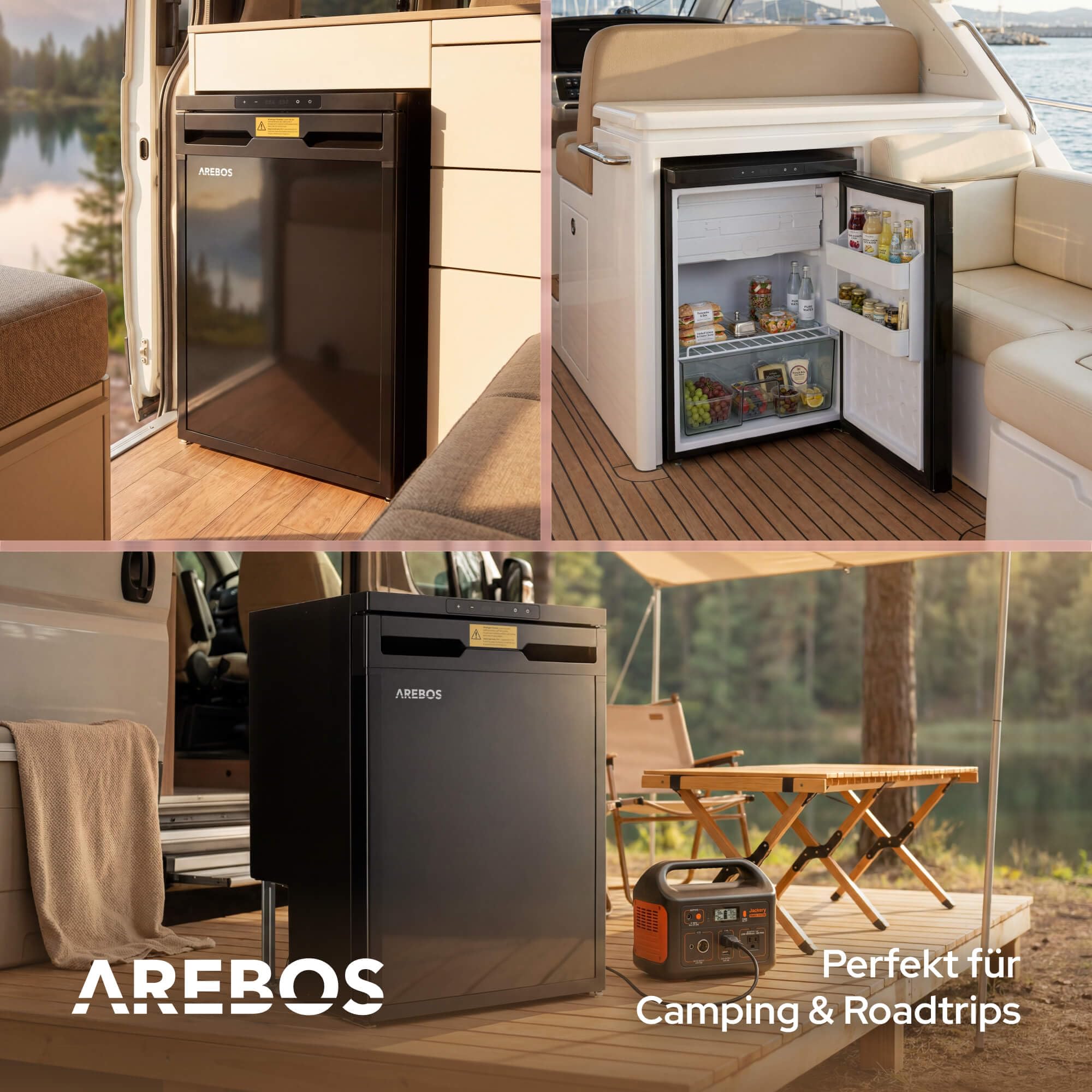 Arebos Wohnmobil Kompressor Kühlschrank 65L mit Gefrierfach | Camping & Outdoor Kühlschrank 12V/24V | bis -20°C | Auto & LKW | Wechselbarer Türanschlag | APP-Steuerung