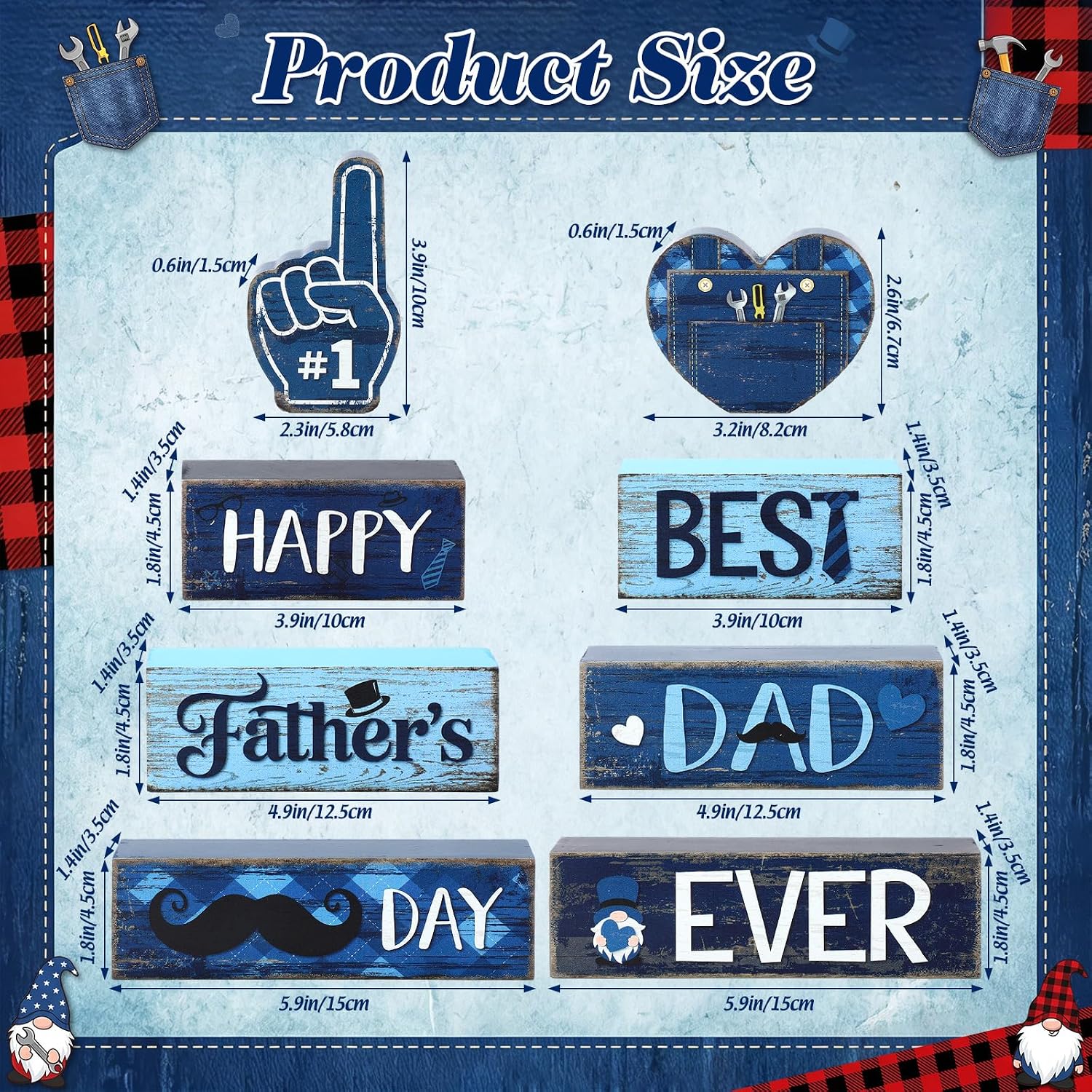 Capoda 8 Pcs Father's Day Table Decorations Centerpieces Best Dad Ever Wooden Signs Number One Dad Retro Blue Wood Blocks Gifts from Daughter Son for Tiered Tray Mantel Shelf Home Kitchen Party Decor