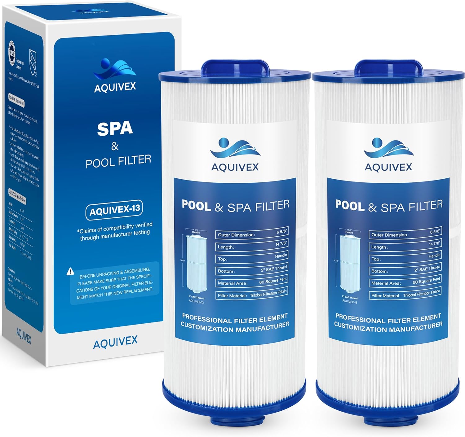 6000-383A Hot Tub Spa Filter, Compatible with Jacuzzi J-300 (2002+), J-400 (2012+), J-500 (2015+), J-LX (11-21,2023+) Collection Spas, Pleatco PJW60TL-F2S, Unicel 6CH-960, 2 Pack