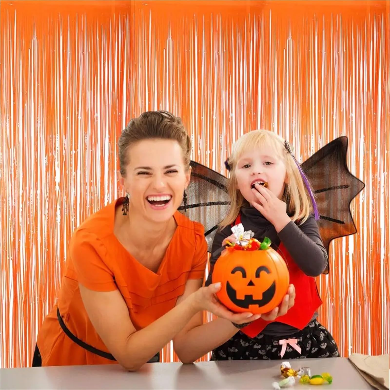 Cortinas de oropel para telón de fondo, 5 piezas, decoración de Halloween, cortina de aluminio, decoración de fiesta (negro macarrón, 3 m)
