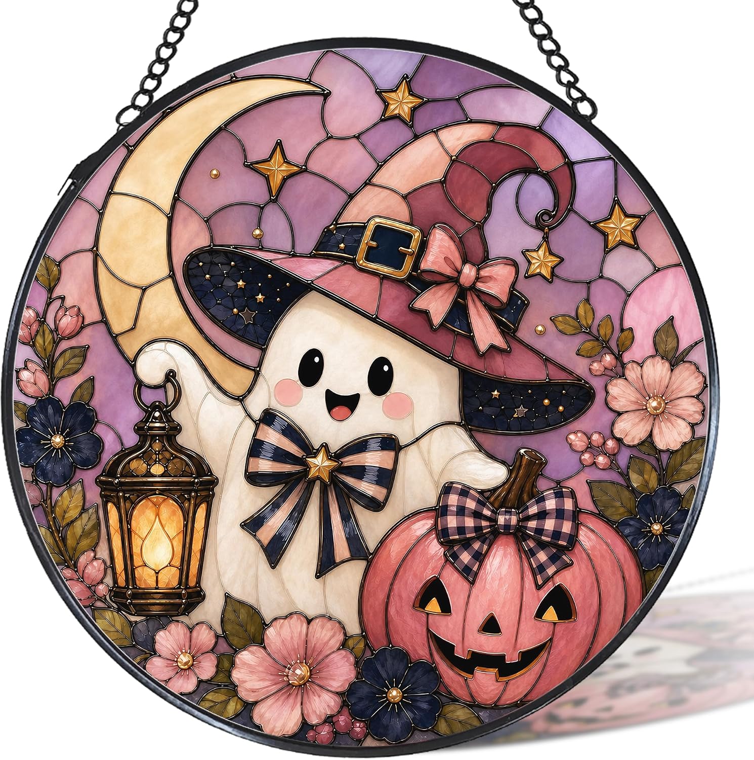 Fall Cross Stained Glass Suncatcher for Windows Hanging 7.8Inch