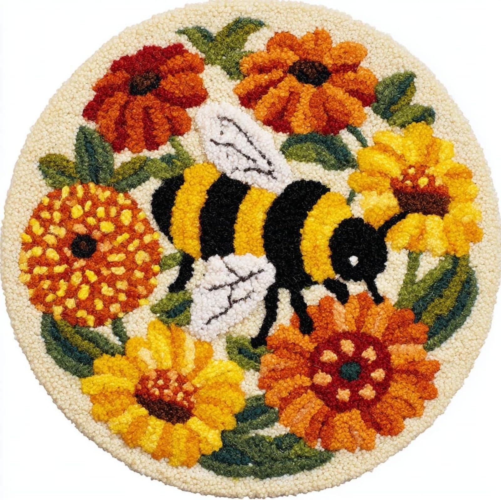 WallustrioaW DIY Latch Hook Rug Making Kit for Adults Kids,Bees and Flowers,Handmade Rug Crochet Yarns DIY Door Mat Kits for Home Decor Festival Gift,50x50cm
