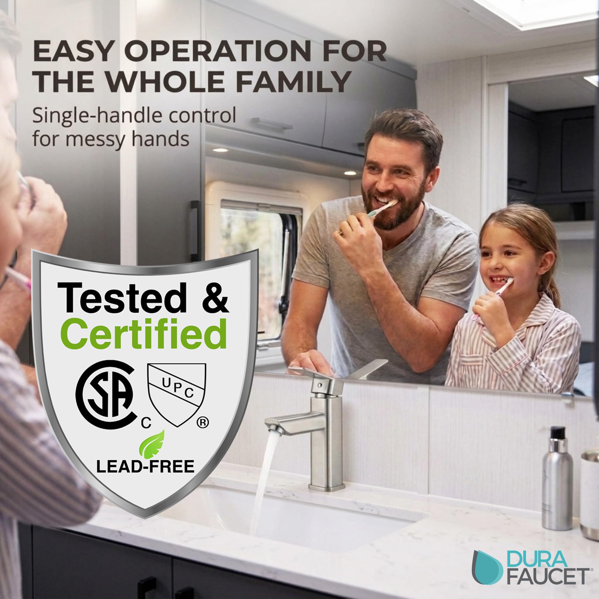 Dura Faucet DF-ML803LQ-SN RV - Grifo de lavabo angular moderno para caravana, mango único (níquel satinado cepillado)