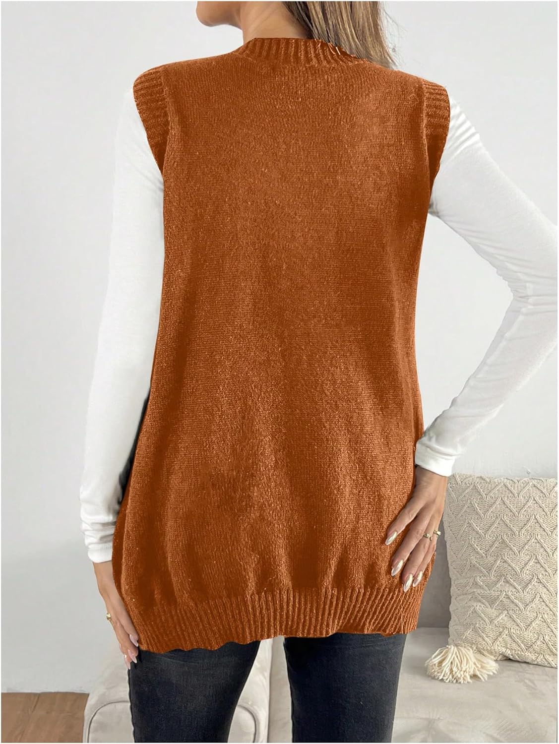 MakeMeChic Women's Maternity Sweater Vest V Neck Sleeveless Pregnancy Sweaters Tops - Image 2
