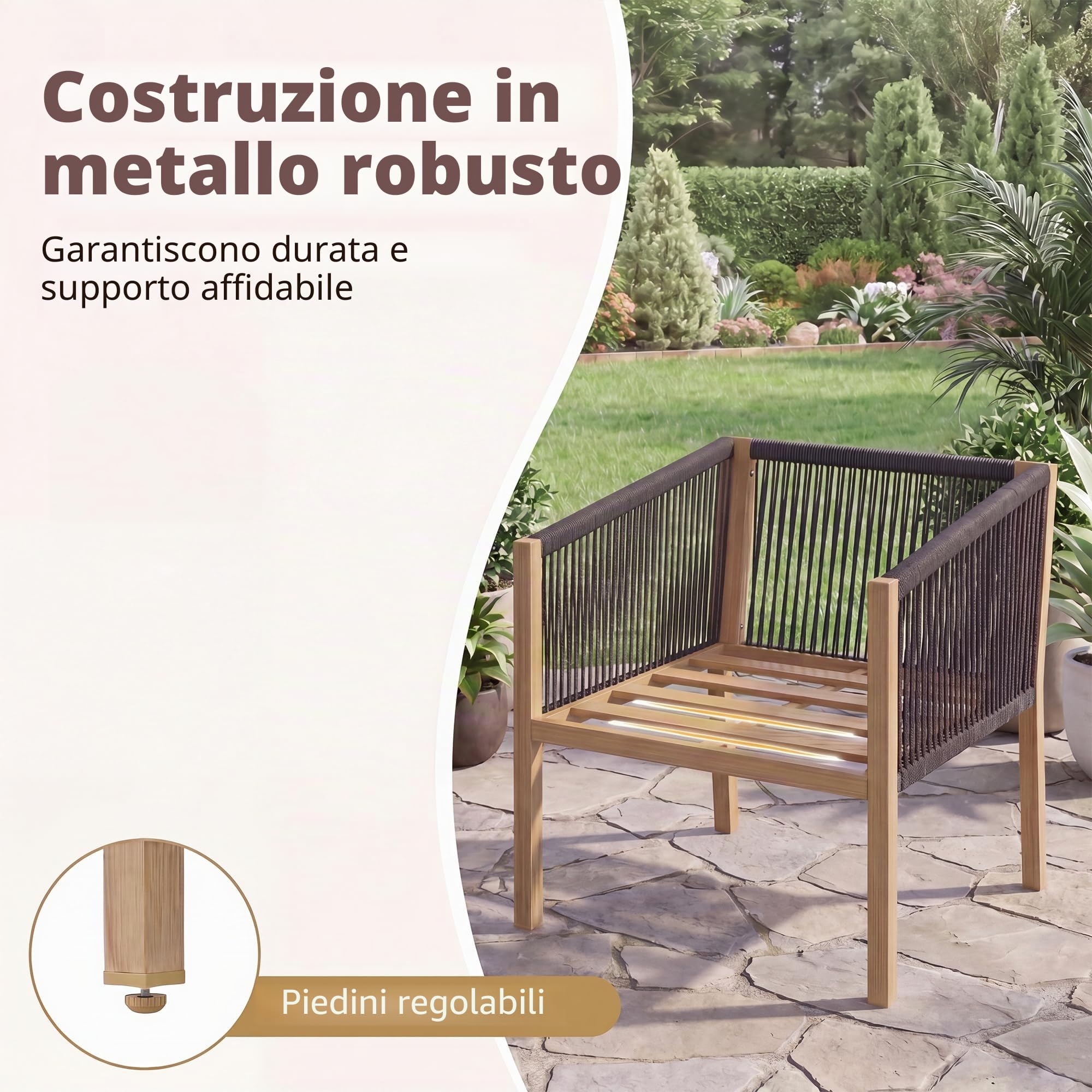 LIFEZEAL Salotto da Giardino Esterno 3 Pezzi, in Rattan PE, Set Giardino Esterno, Poltrone con Cuscini Rimovibili, Tavolino da Caffè, Divanetto per Salottino, Terrazza e Cortile (Stile 3)