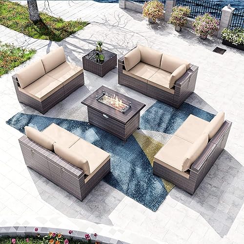 Kullavik 7 Pieces Outdoor Patio Furniture Sets with Fire Pit Table - Thumbnail 2
