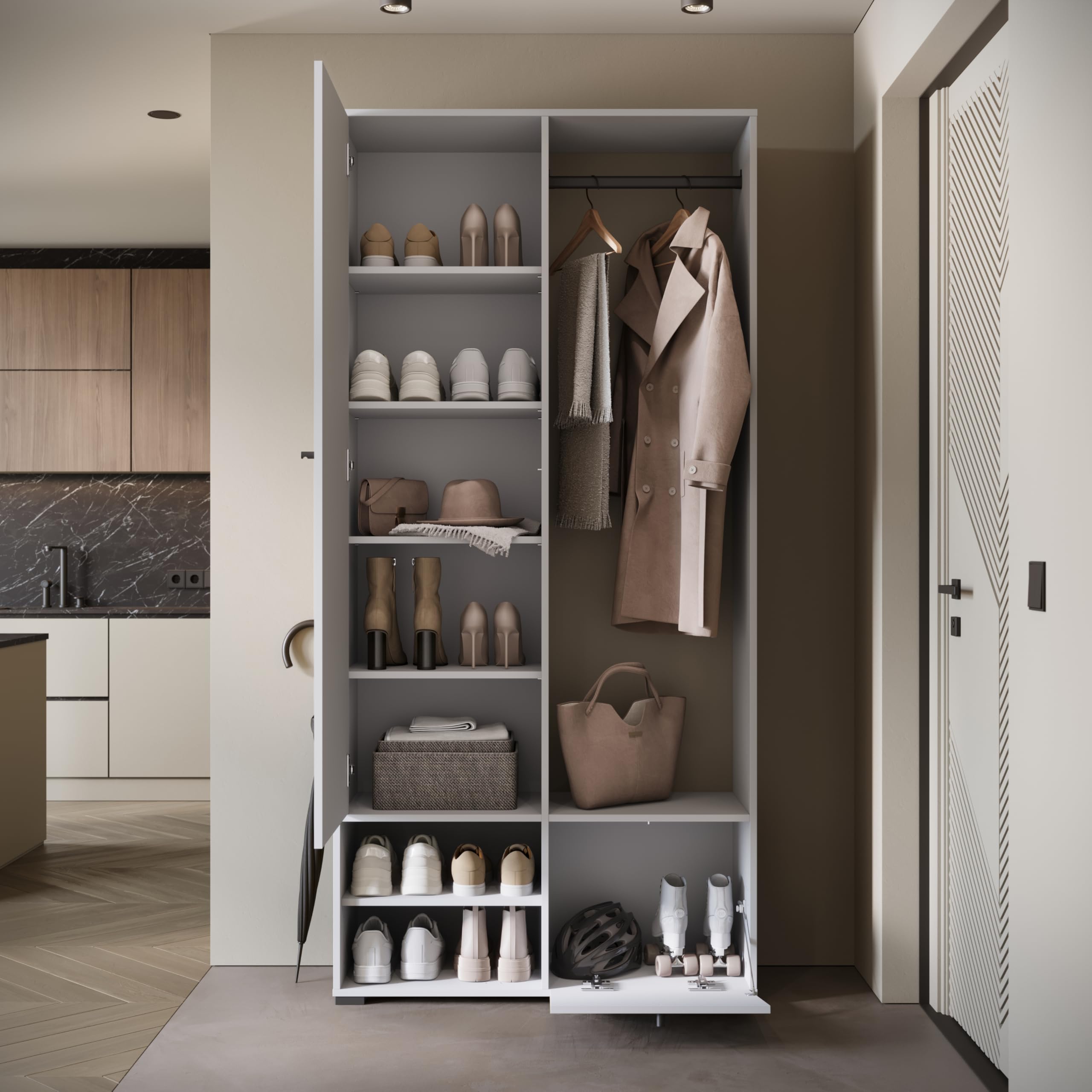 MINIO go for it - Garde-Robe DAFNI 90 cm de Large Ensemble de vestiaire | avec miroir, ensemble de vestiaire avec étagère et armoire à chaussures, armoire de vestiaire hall, meubles d'entrée, blanc