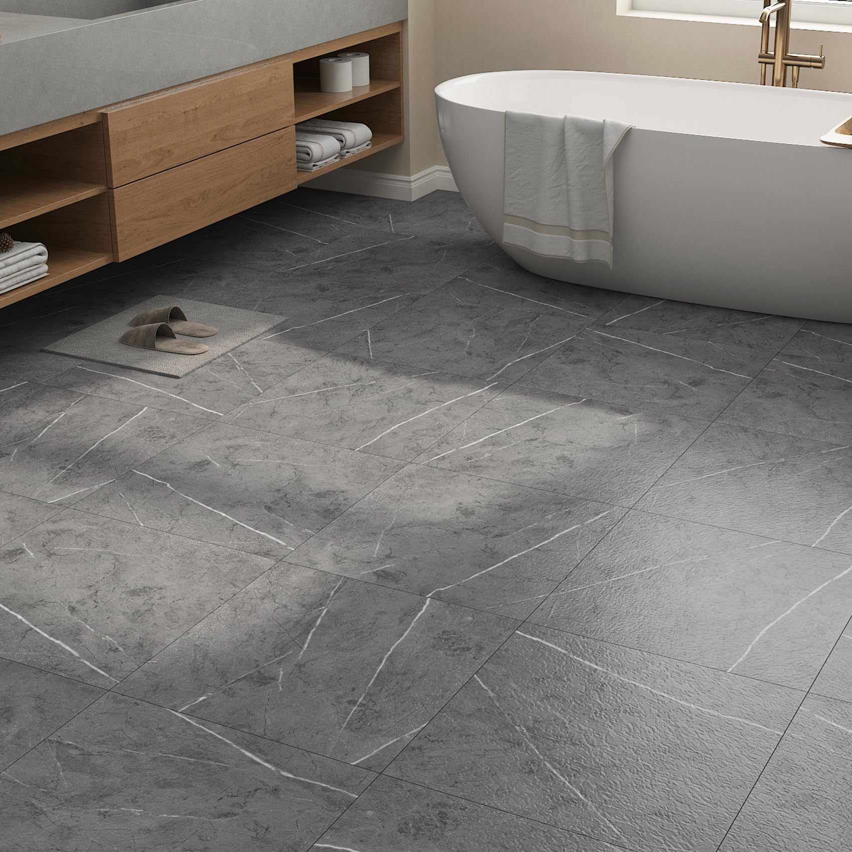 ReWallpaper Piastrelle Adesive Effetto Marmo Grigio Pavimento PVC Adesivo Bagno Impermeabile Cucina 30x30cm Linoleum per Pavimenti Adesivi Marmo Opaco Grigio Piastrelle Autoadesive 3 Pezzi