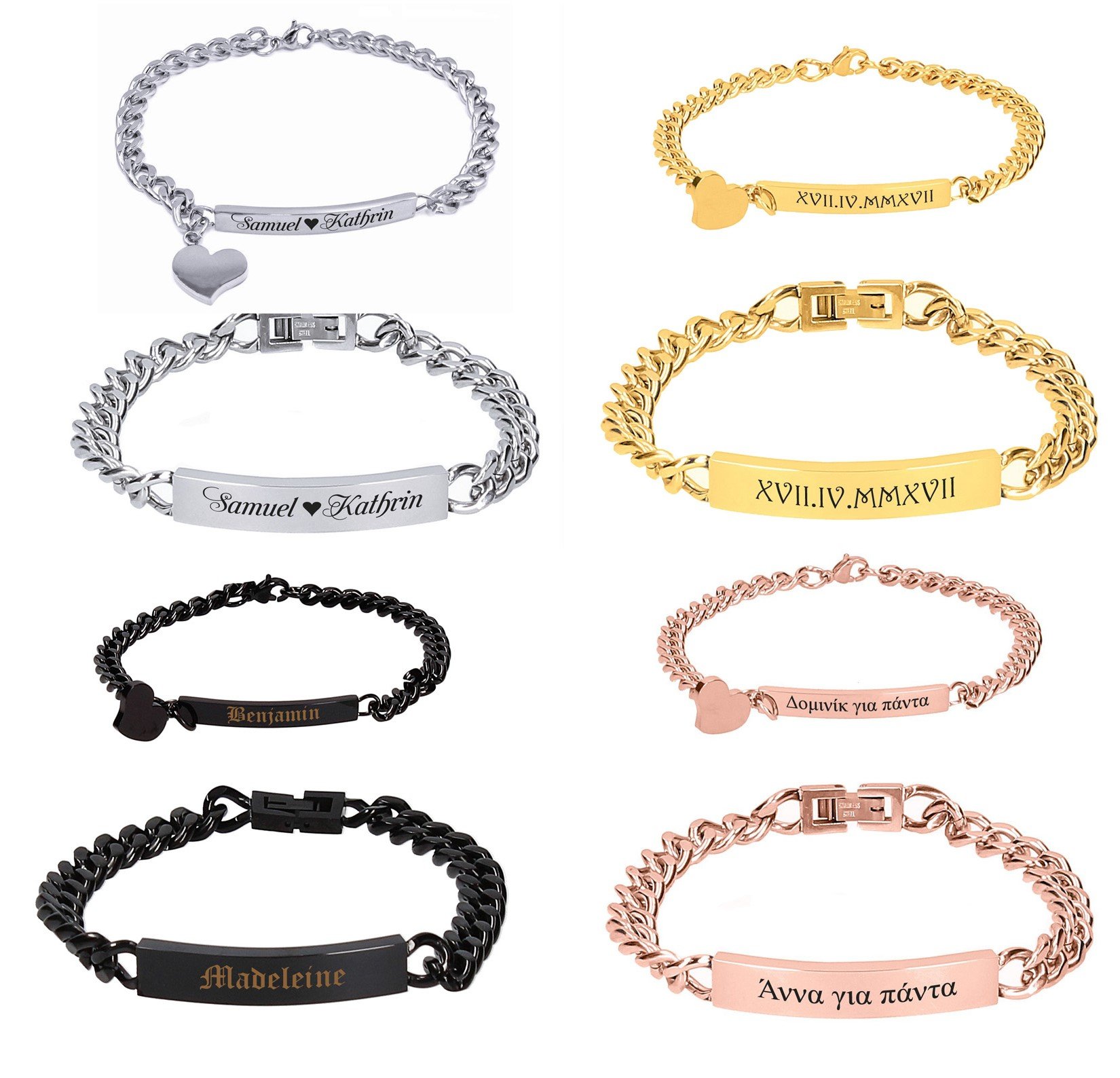 ID Edelstahl Armbänder mit Gravur nach Wunsch Partnerarmbänder Nr.3 mit Box NEU