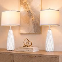 27.5 Tall Table Lamps for Living Room Set of 2, Ceramic Bedroom Lamps for Night Stands-3 Color Temperatures Farmhouse Vintage Large Nights, White