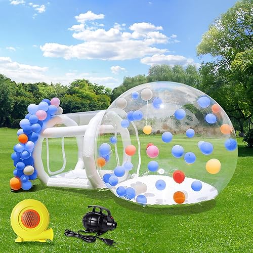 Casa de burbujas inflable, tienda de campaña de burbujas transparentes de 10 pies con soplador y bomba de aire, cúpula de casa de burbujas inflable