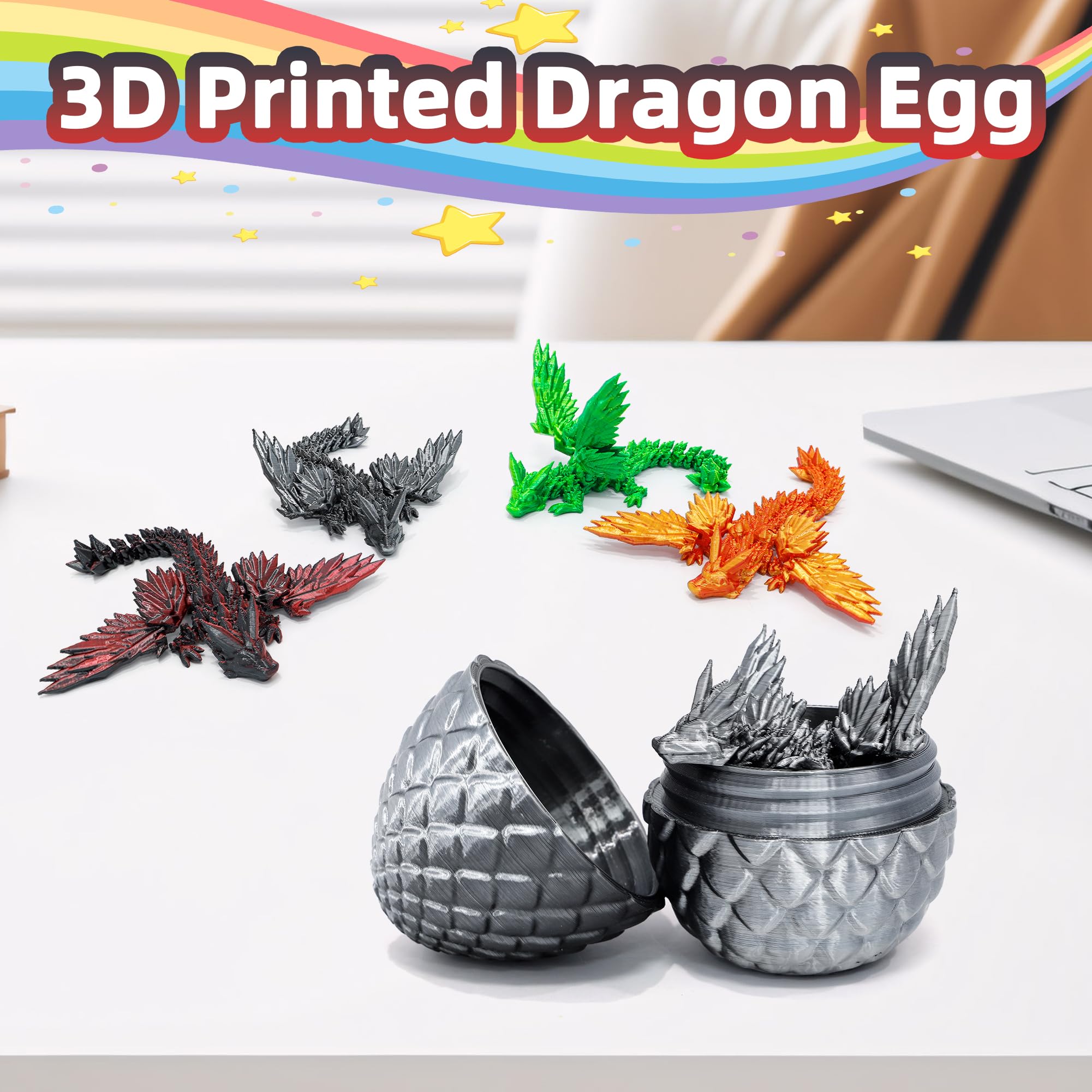 Flavery 4 Pack 3D Printed Dragon Egg, Small Scale Egg with Wings Dragon Inside, 3D Printed Fidget Toys - Image 4