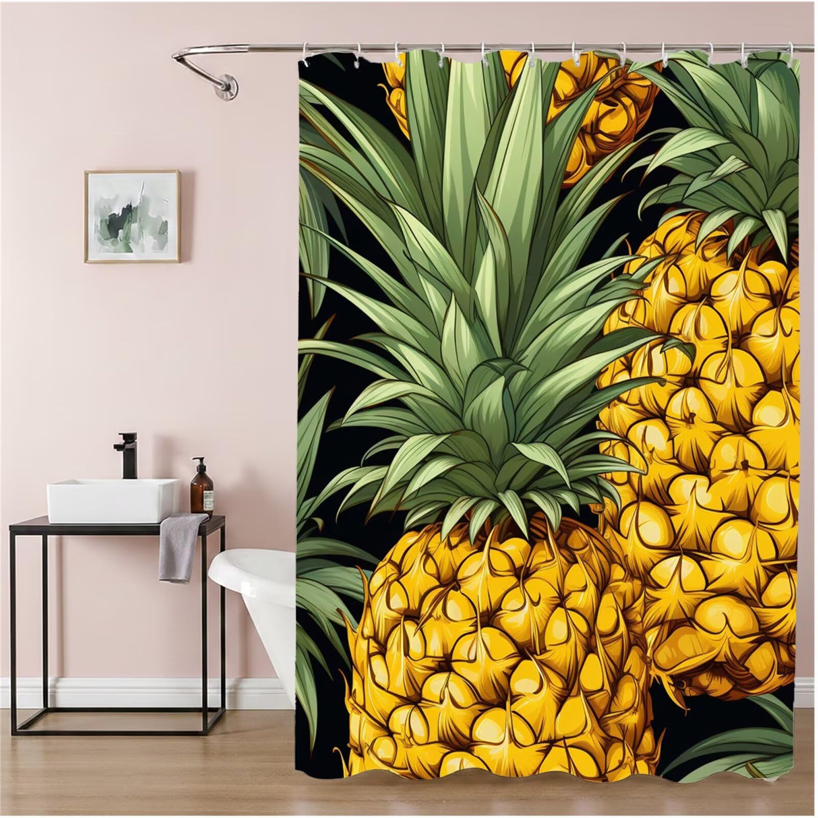 Duschvorhang 180x220 cm Gelb Shower Curtains Schwarz mit Gewicht und 12 Plastik Haken, Anti Schimmel Wasserdicht, Waschbar Schnelltrocknender Polyester Stoff, Dekorative Vorhang für Badewanne 6H-273
