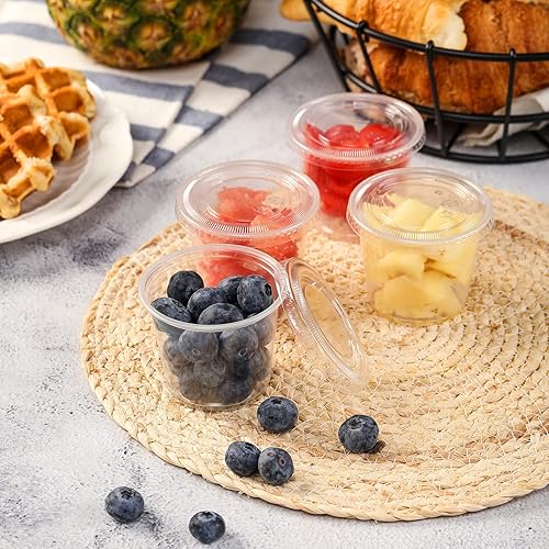 Vista 23 de VITEVER [120 juegos de 3.25 onzas] Tazas de porciones con tapas, pequeños recipientes de plástico con tapas, tazas herméticas y apilables, vasos