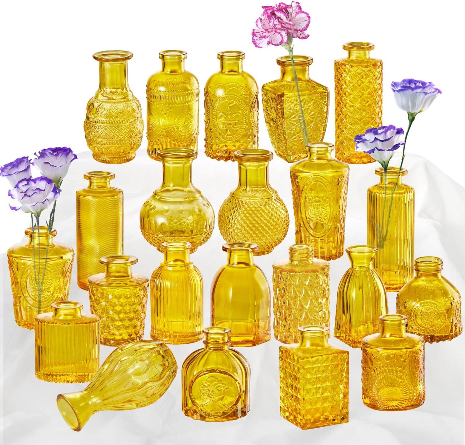 Yellow Glass Bud Vase Set of 22, Small Vases for Flowers