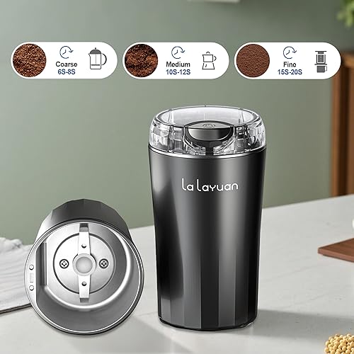 Miniatura 3 de Molinillo de café eléctrico, 200 W, cabezal de corte de acero inoxidable, portátil, molinillo de especias para el hogar, 28,000 RPM, puede hacer 12