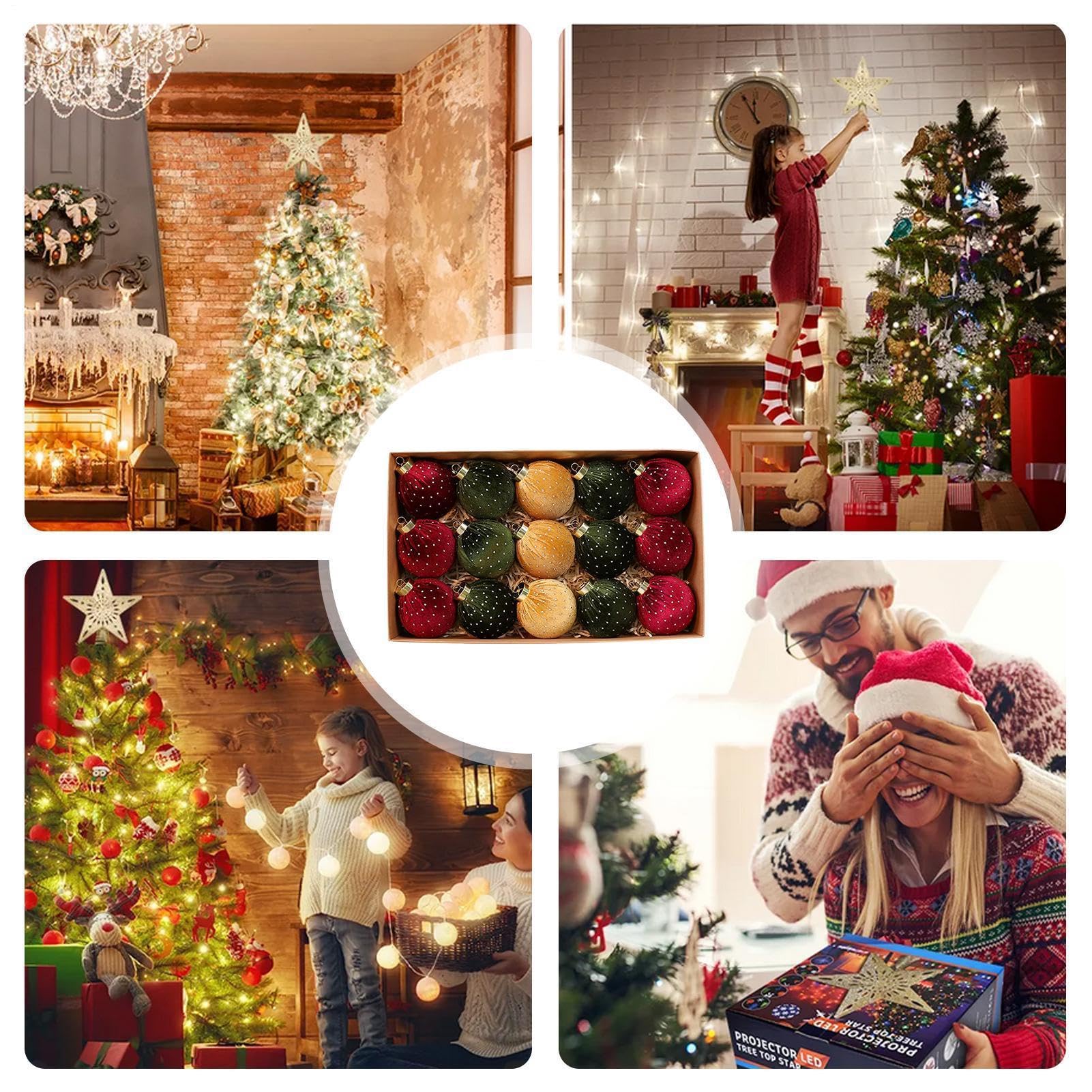 Boules de Noël en Velours Lot de 15 décorations d'intérieur incassables