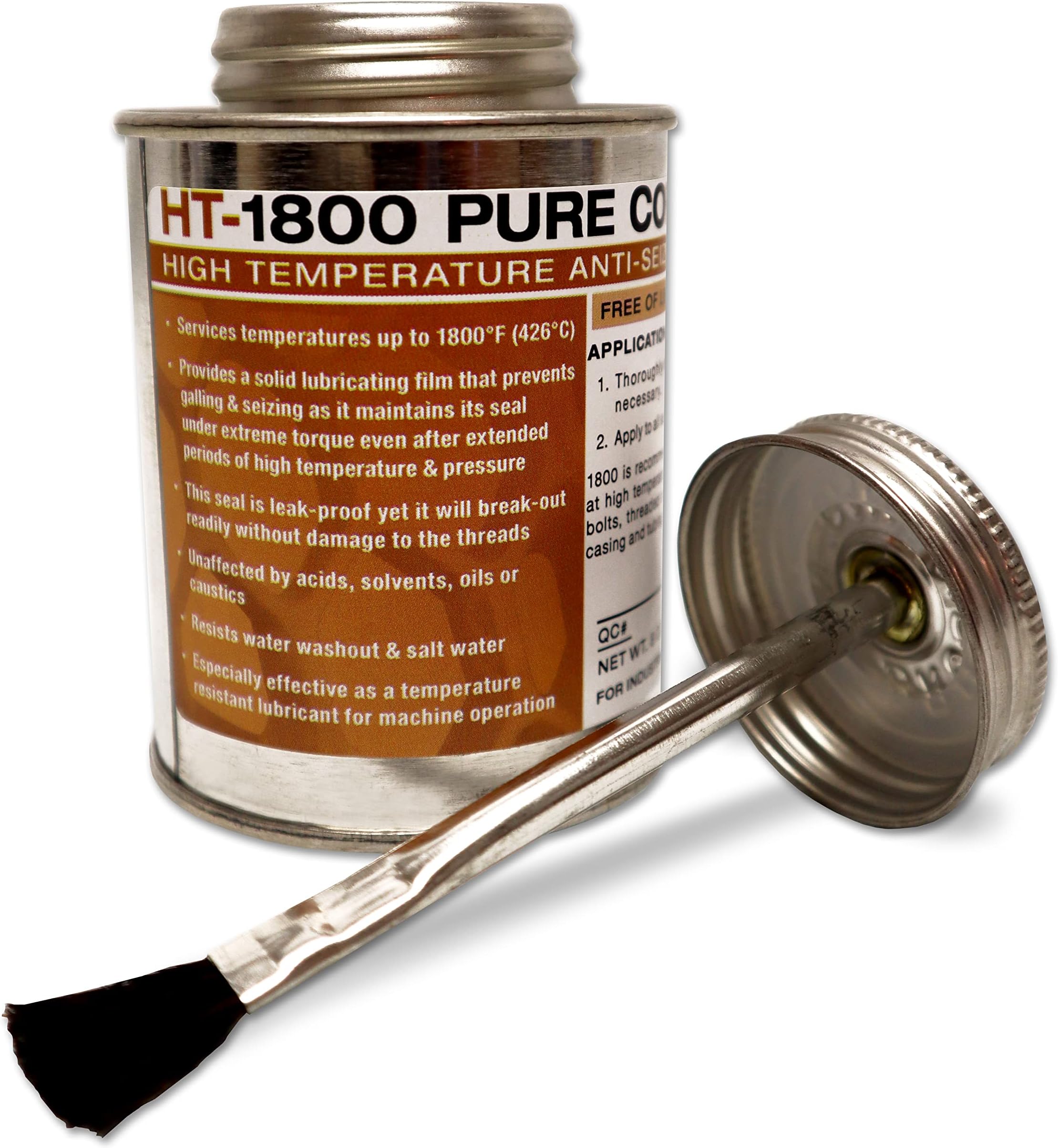 HT-1800 Pure Copper Anti-Seize Lubricant – High Temp 1800°F for Spark Plugs, Exhaust Bolts & Manifolds and More – Lead-Free, Zinc-Free, Graphite-Free, Made in USA, 8oz Brush-Top Can