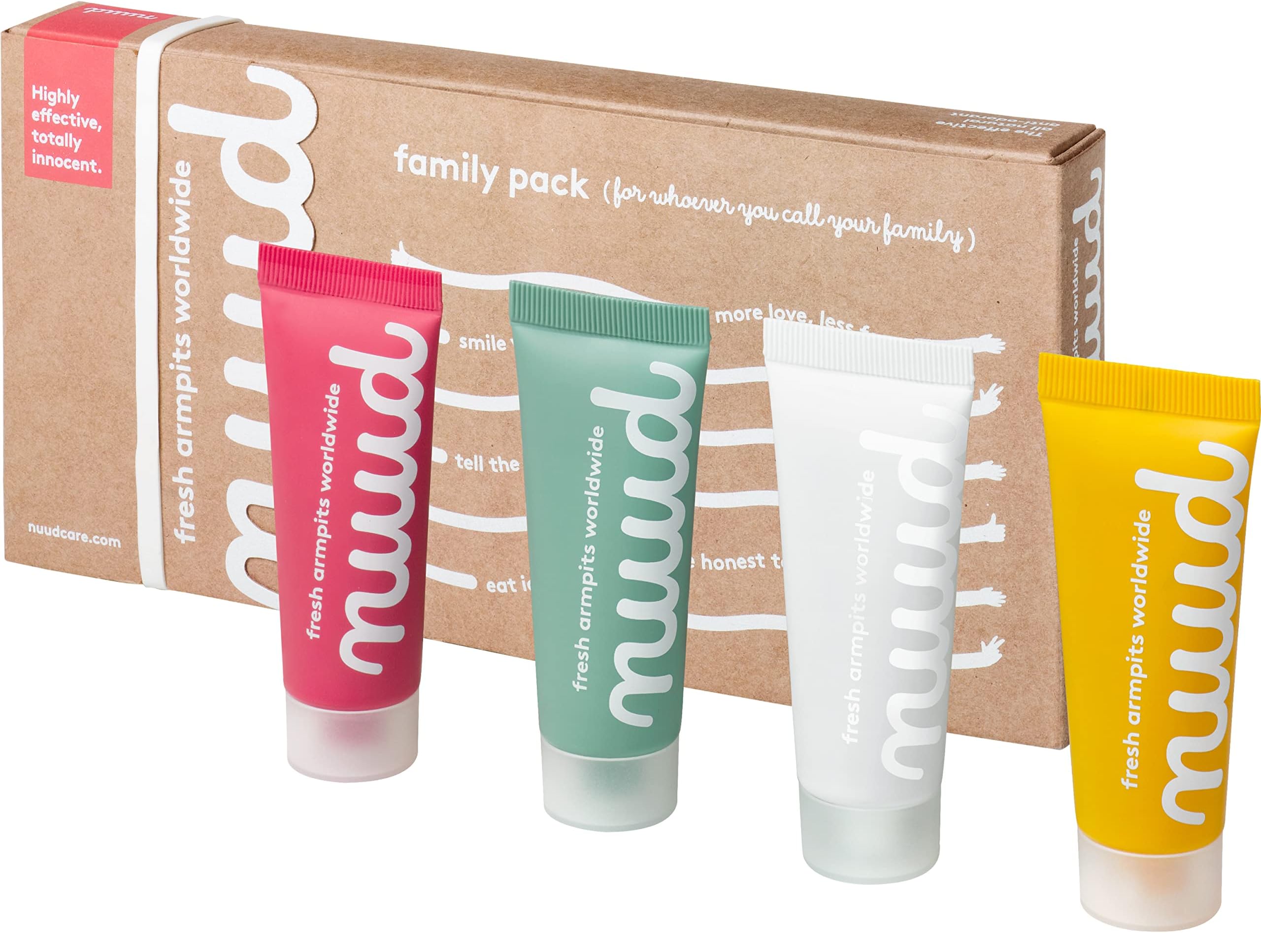 NUUD Family Pack | Natural vegan cream deodorant against sweat odor | No aluminum, alcohol, chemicals and animal testing | Bio-plastic sugarcane tubes | Lasts for 36-40 weeks (4 x 20ml) | Unisex