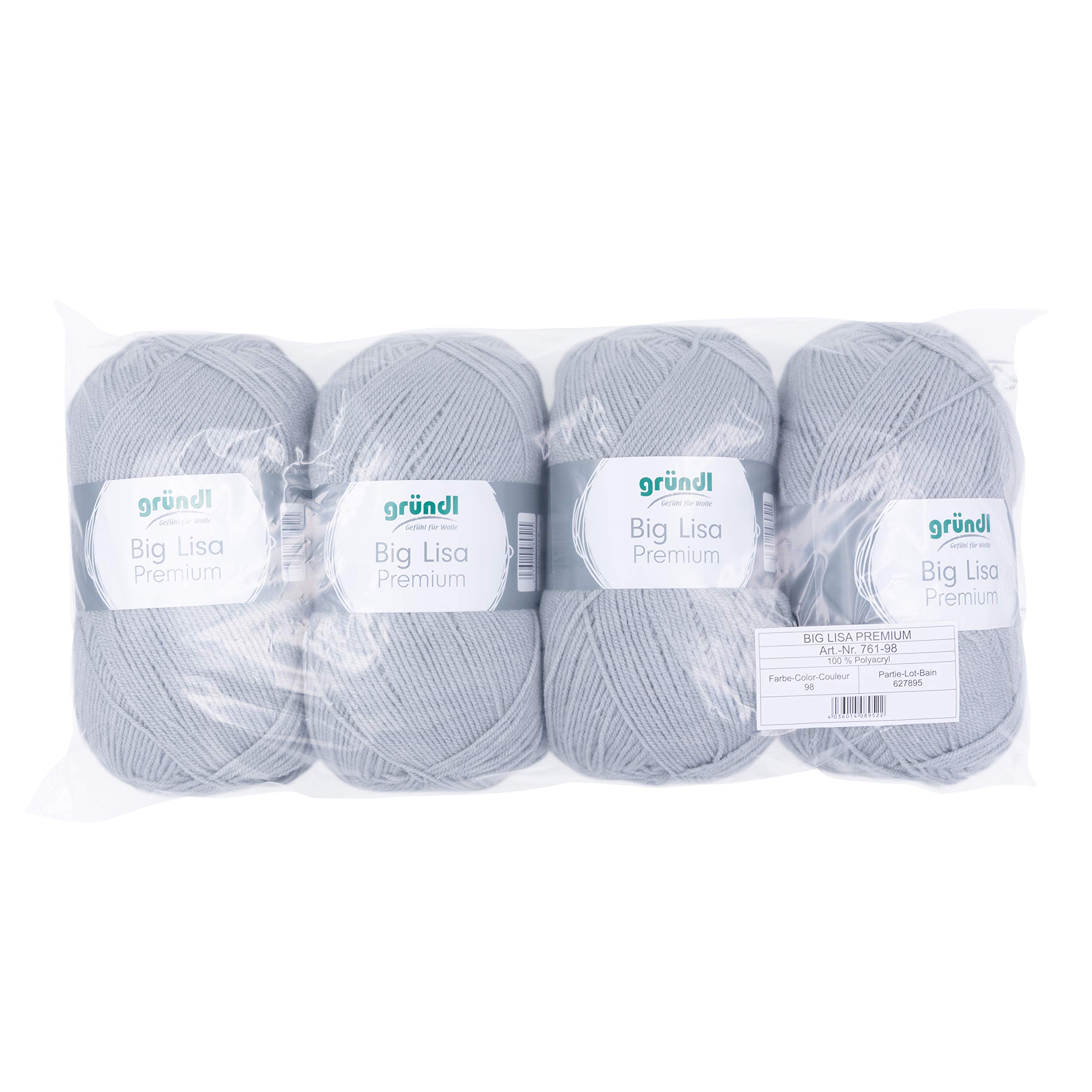 Gründl Big Lisa Premium Knitting & Crochet Yarn Easy Care 100% Polyacrylic Yarn 250g/665m Needle Size 3.5-4.5 - 4 x 250g Balls