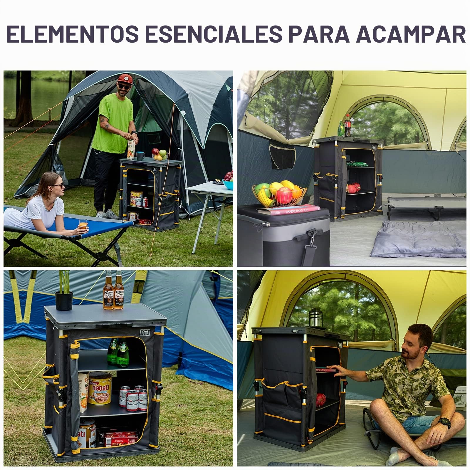 Timber Ridge Armario de Cocina Plegable Compacto para Camping, jardín, Compartimentos de Almacenamiento con Bolsillos Laterales