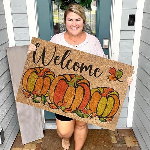 Miniatura 4 de Tapete de bienvenida con diseño de calabaza de otoño, para exteriores, para puerta delantera, hojas de arce, antideslizante, para casa de campo,