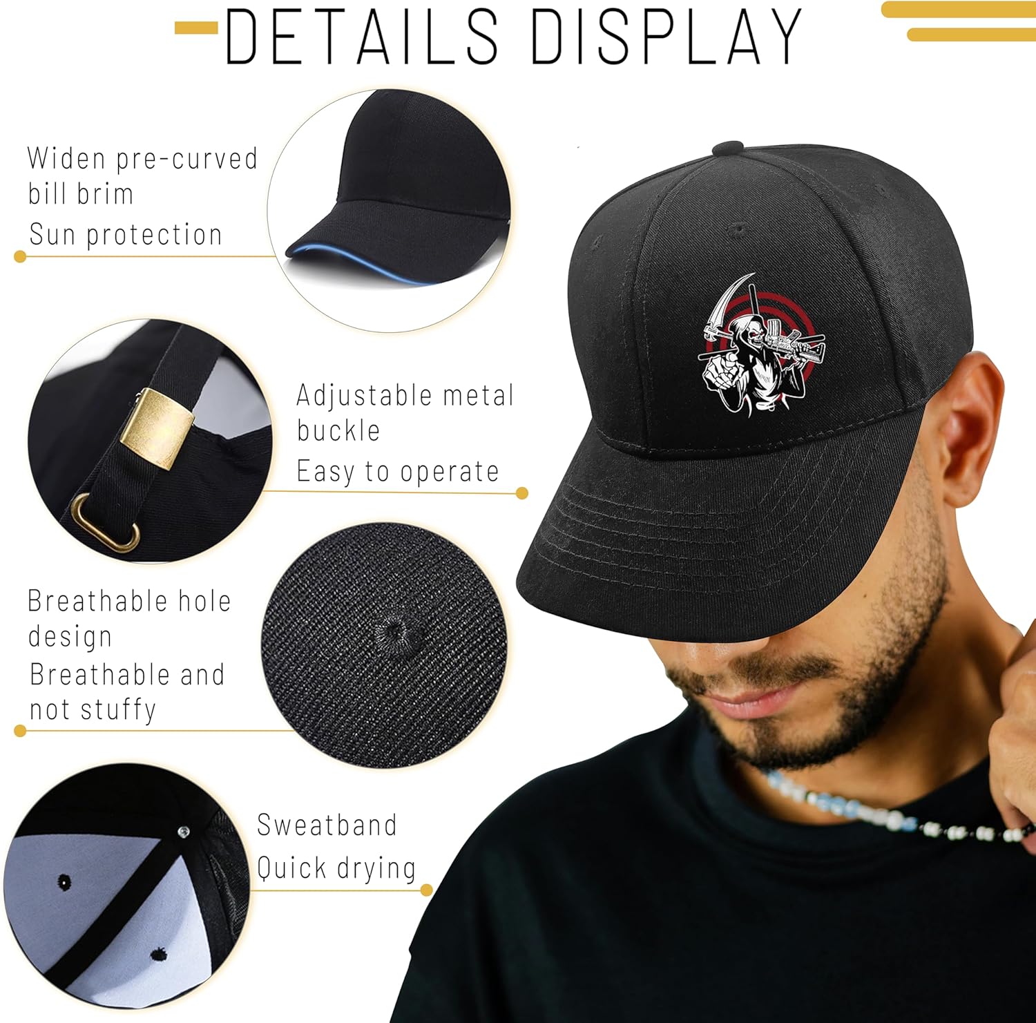 Death Scythe Skull Hats Baseball Cap for Men Plain Black Snapback Hats for Women Death Devil Trucker Dad Baseball Cap - Image 4