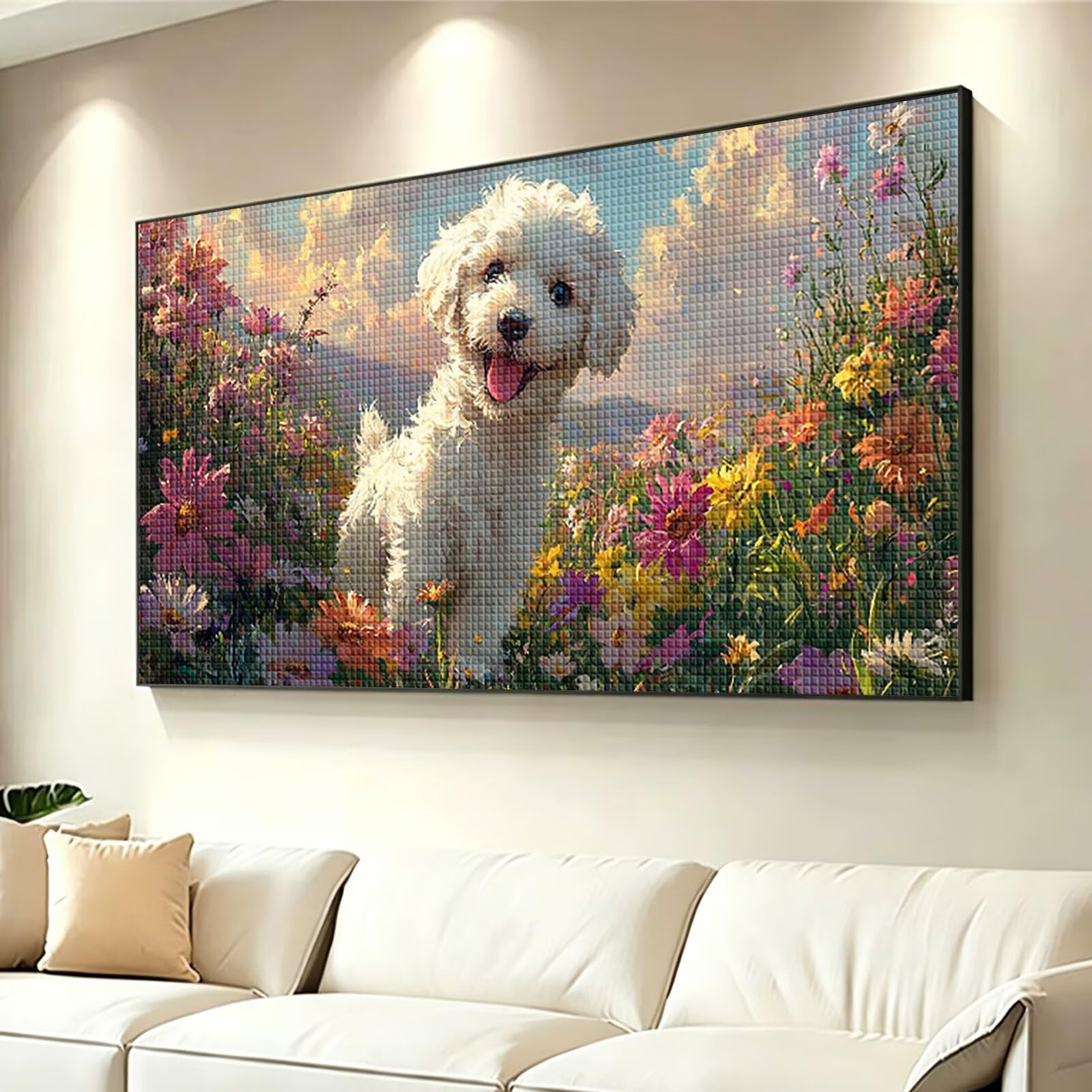 Diamond Painting Adultos Flor Pintura Diamante, Perro Diamond Painting 5D Completo, DIY Cuadrado Cristal Bordado Punto de Cruz Cuadros de Diamantes para Decoracion Hogar, Regalo Mujer 160x80cm 0J-408