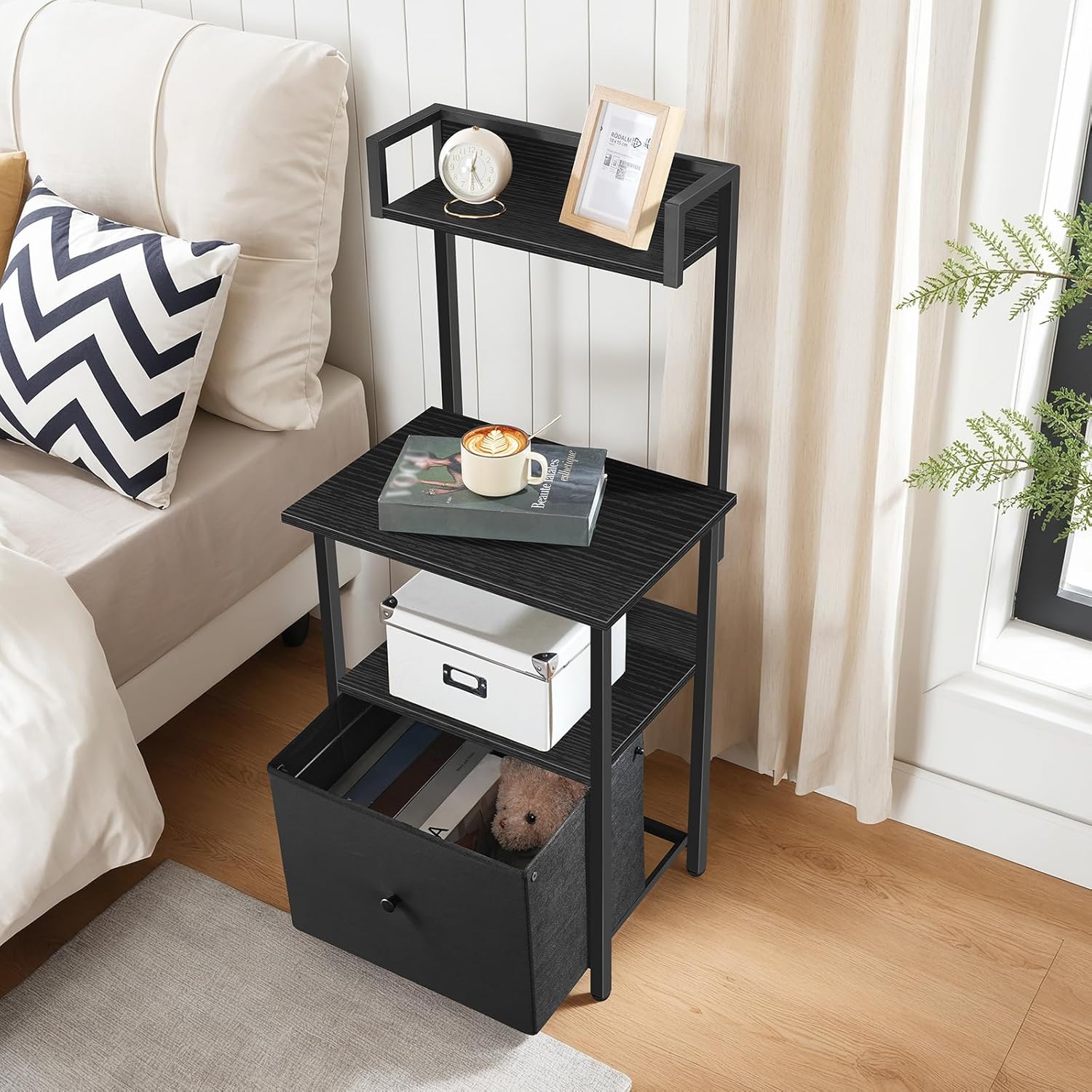 MAHANCRIS Printer Table with Storage, Home Printer Stand with File Cabinet, Fits A4/Letter Size Files, Printer Cabinet with Large Tabletop, Display Shelf, for Home Office, Black PTBK3501