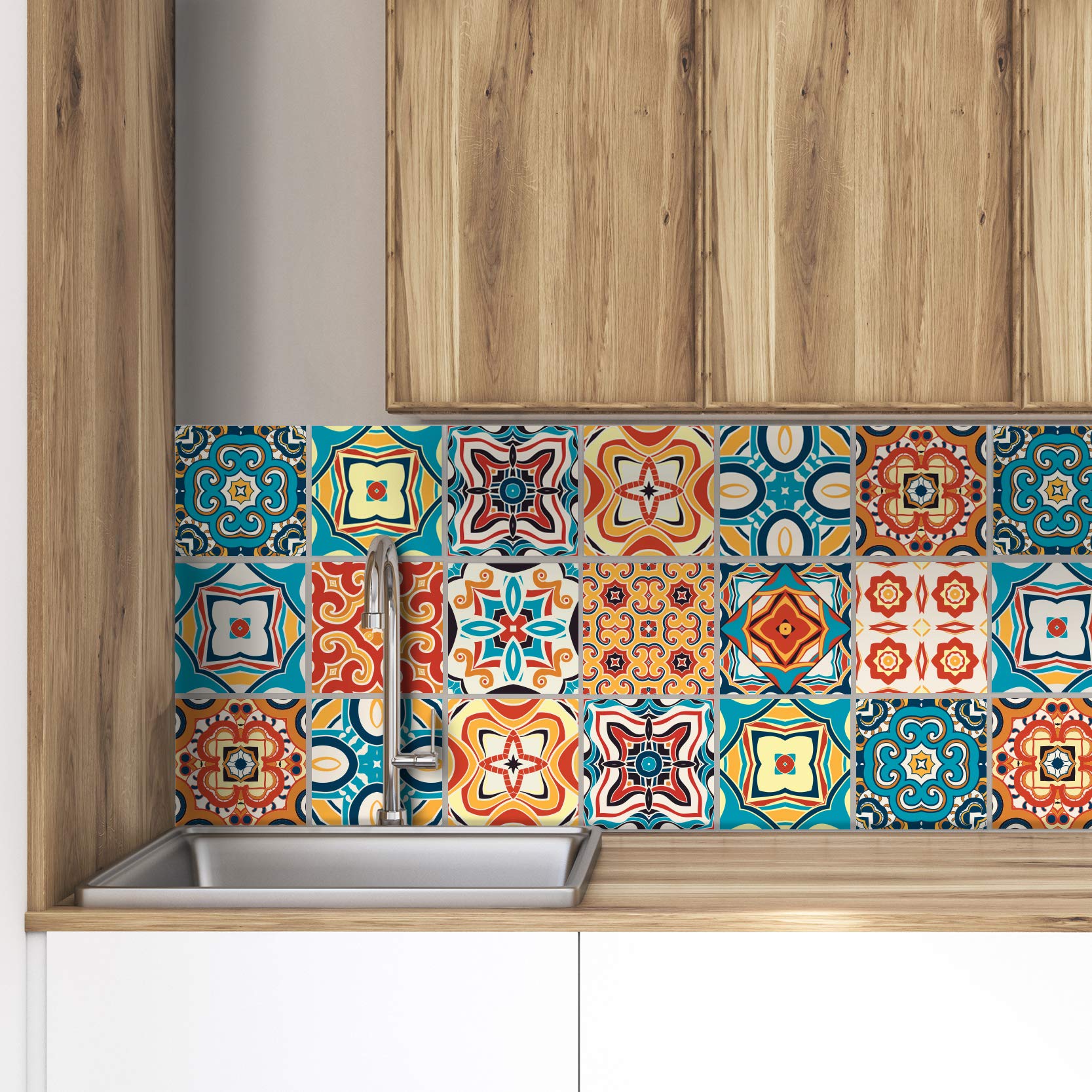 Pack of 32 Tile Stickers - Decorative Tiles Adhesive for Bathroom and Kitchen - Design Decals (T1002-Т0ST)
