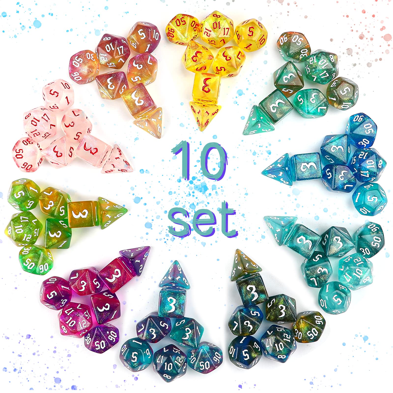 DND Dice Set, Surhugvy 7 X 7 (49 Pieces) Polyhedral Dice Set for Dungeons and Dragons DND RPG MTG Table Games Gift with 7 Pack Black Bags: 10set-70pcs