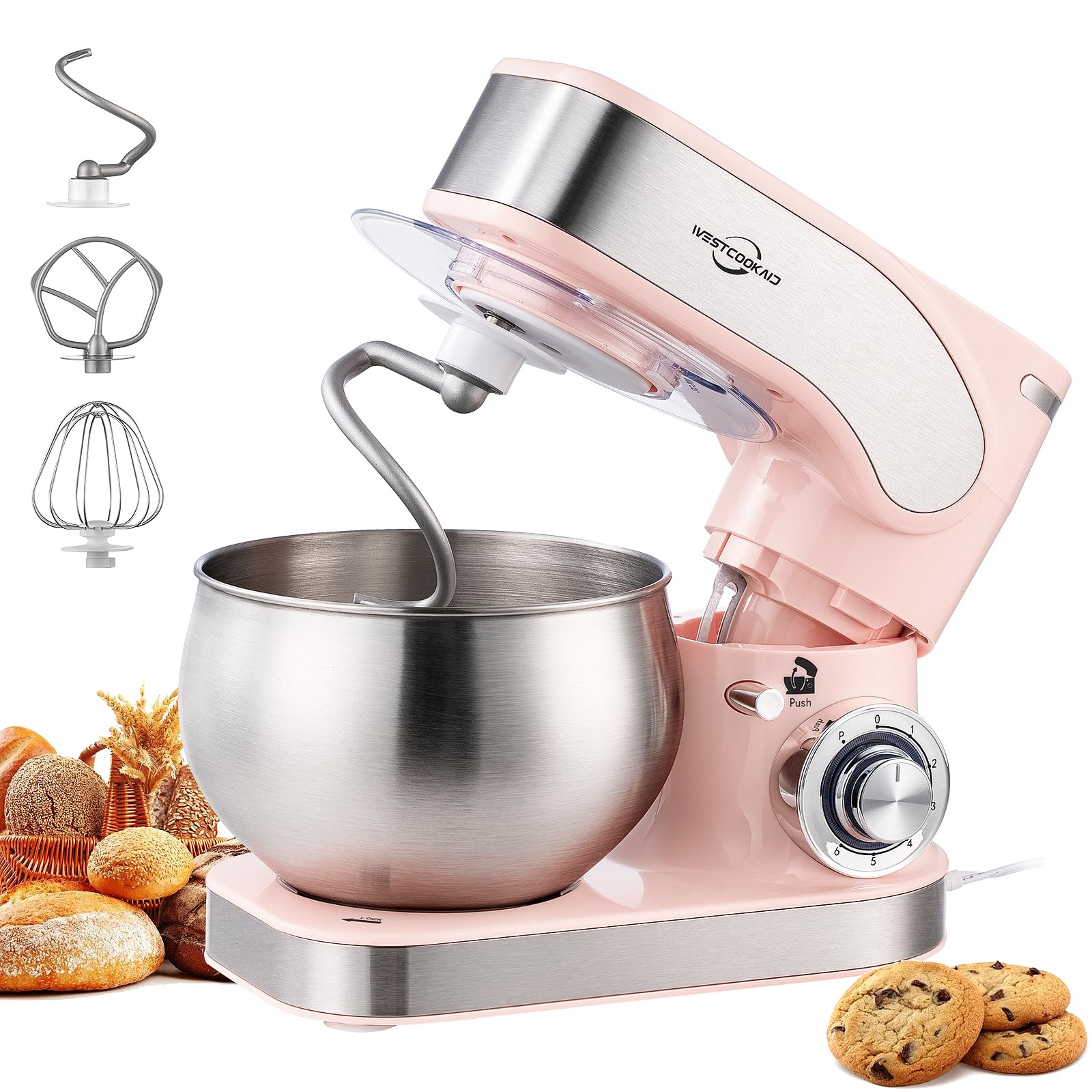 Electric Stand Mixer 5.3QT 6+P Tilt-Head Speed Pink