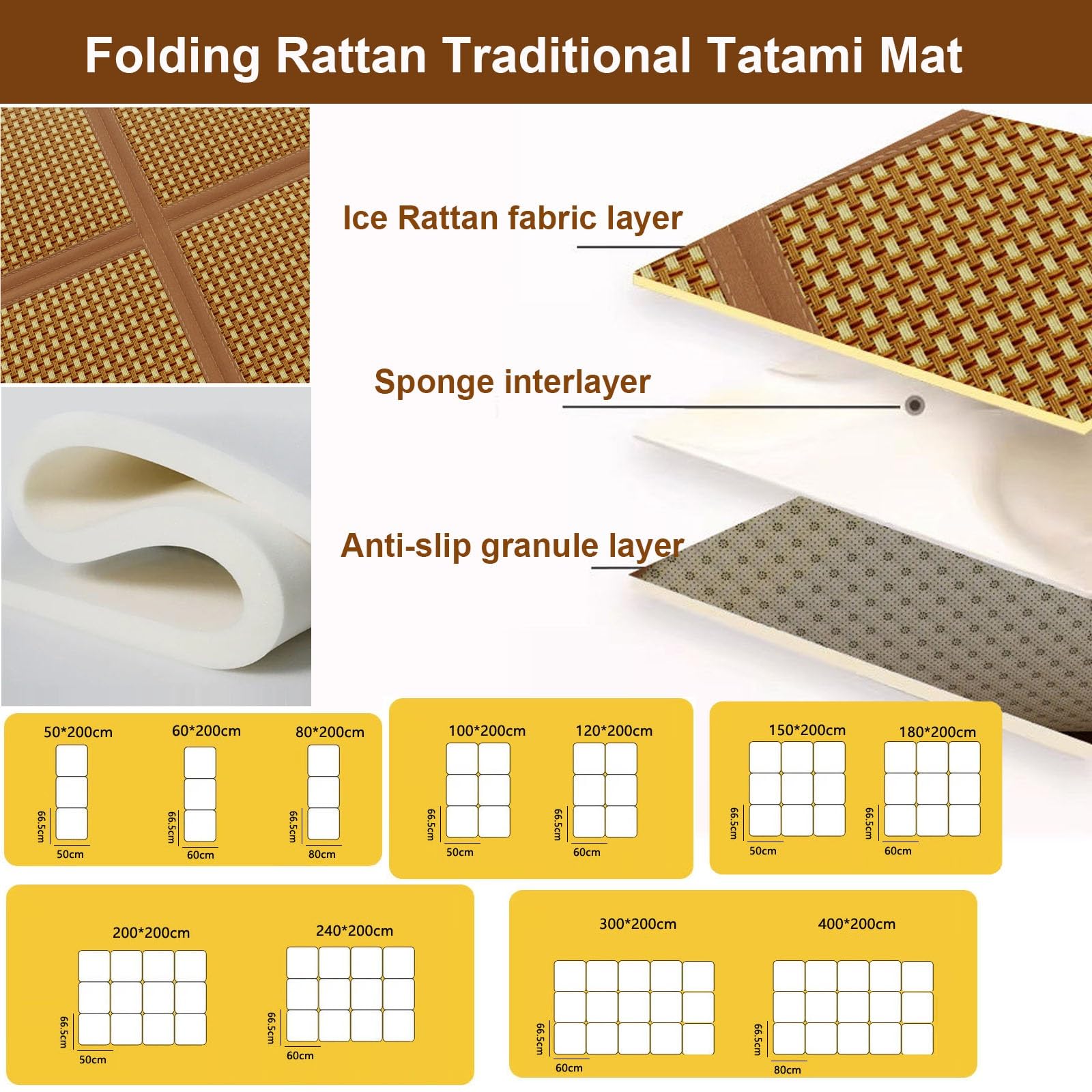 Esterilla Tatami Japonés Dormir Alfombrilla Colchón Futón Plegable de Suelo(Light Brown,80x200cm)