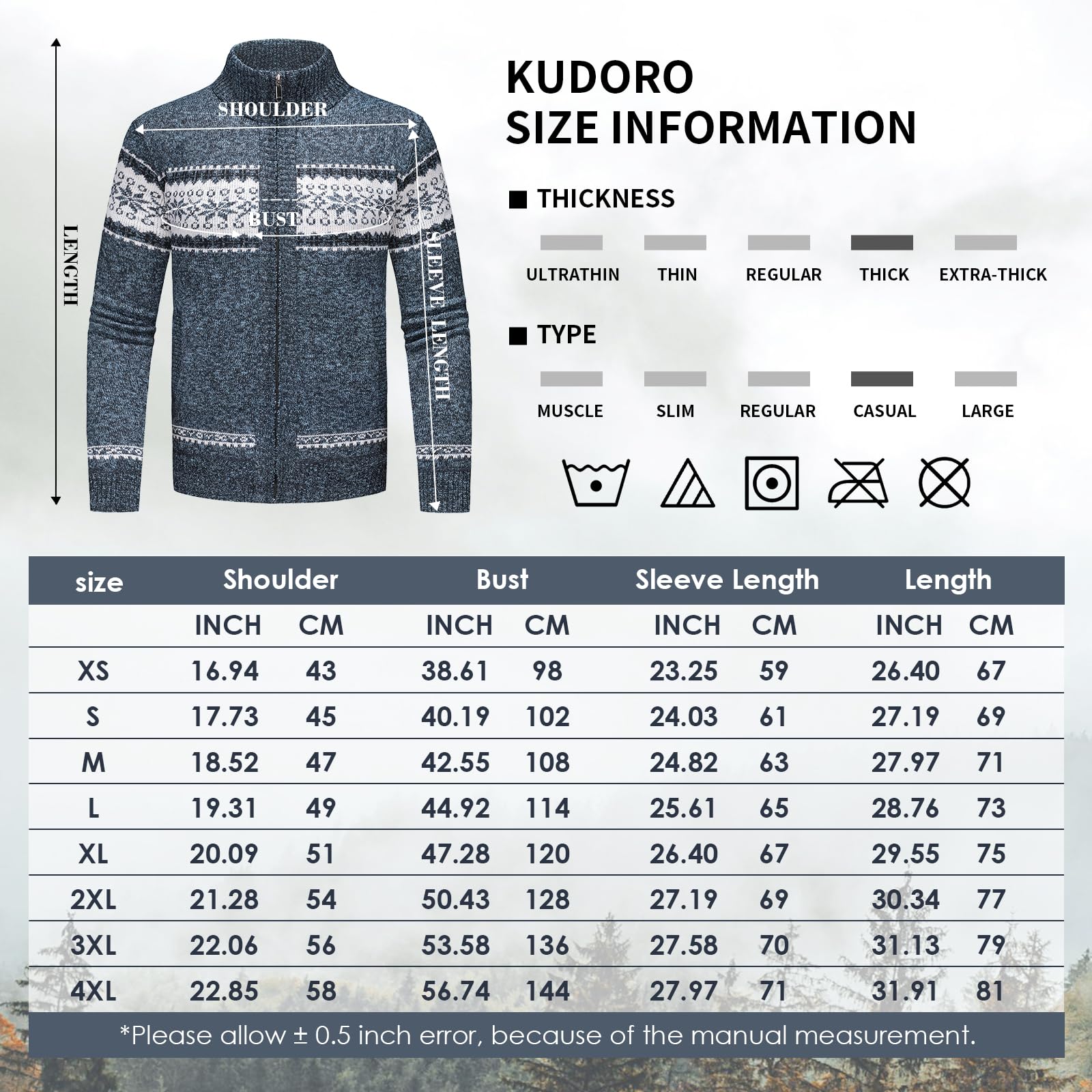 KUDORO Suéter de punto grueso para hombre, diseño de copo de nieve, cuello alto, forro polar, informal, para invierno
