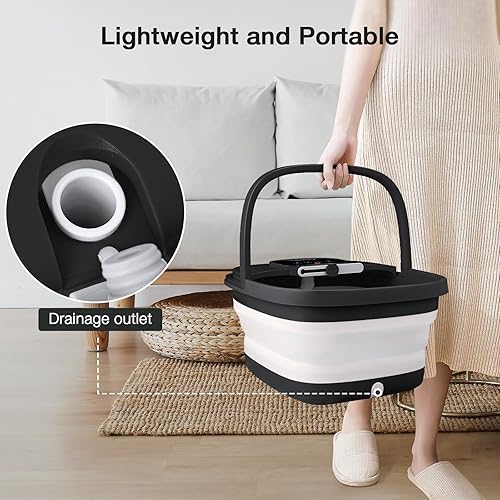 Miniatura 4 de HOSPAN Spa de pies plegable con calor, burbujas, luz roja y control de temperatura, masajeador de baño de pies con 8 rodillos de masaje Shiatsu, spa