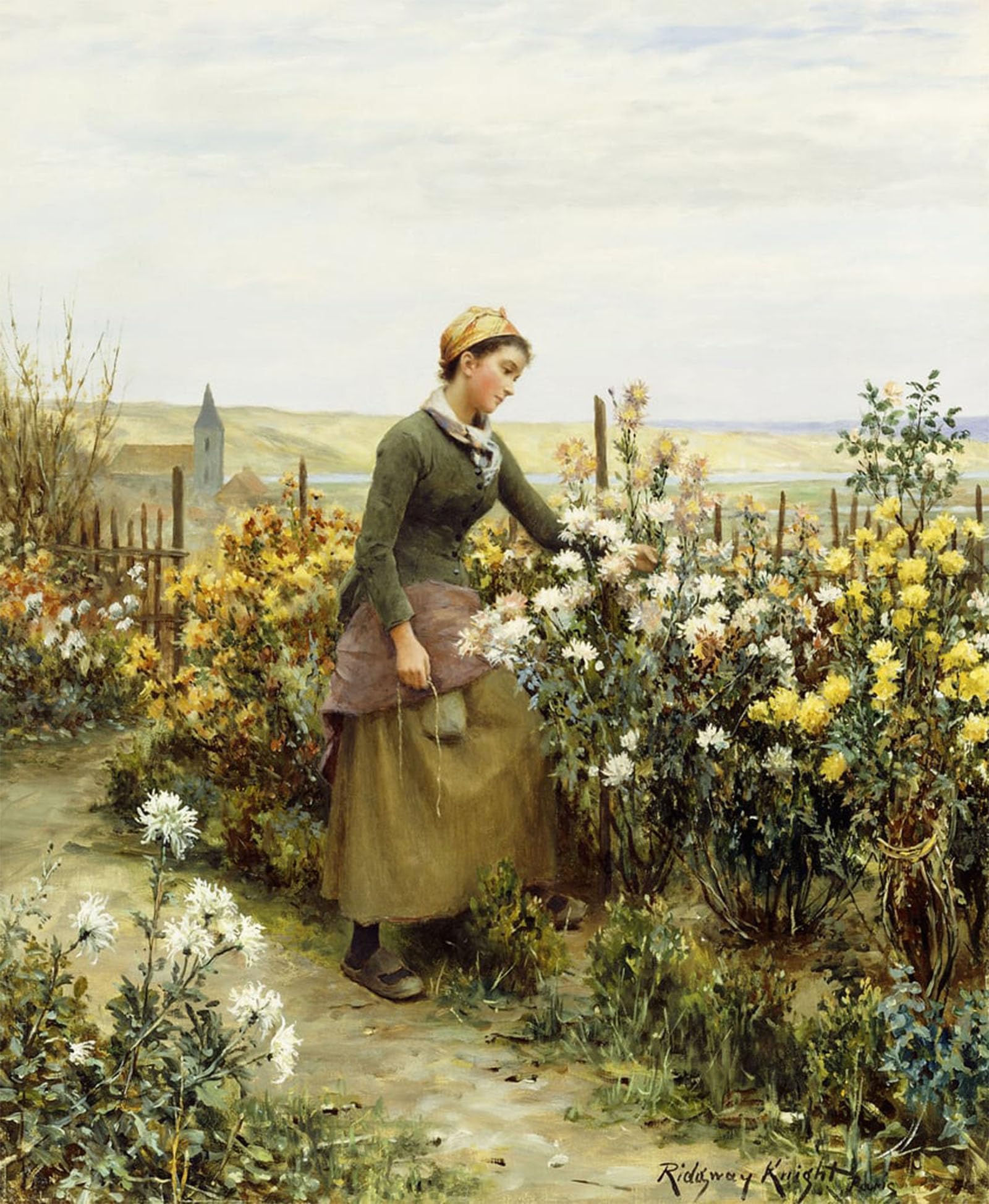 ARTXLXXBN Famous Print Painting Colorful Art Print the Gardener by Daniel Ridgway Knight Canvas Art Decorations for Home Decor 60x90cm
