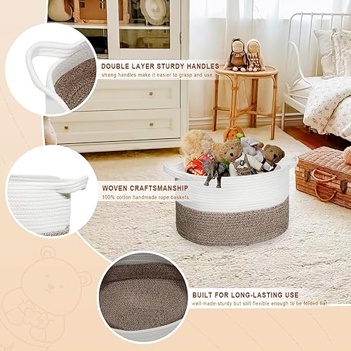 Miniatura 3 de Small Square Cotton Rope Storage Basket With Handles For Nursery Baby Toys Cloth Pet Blanket,13.5" x 11" x 9.5" Rectangle Woven Organizer For Living