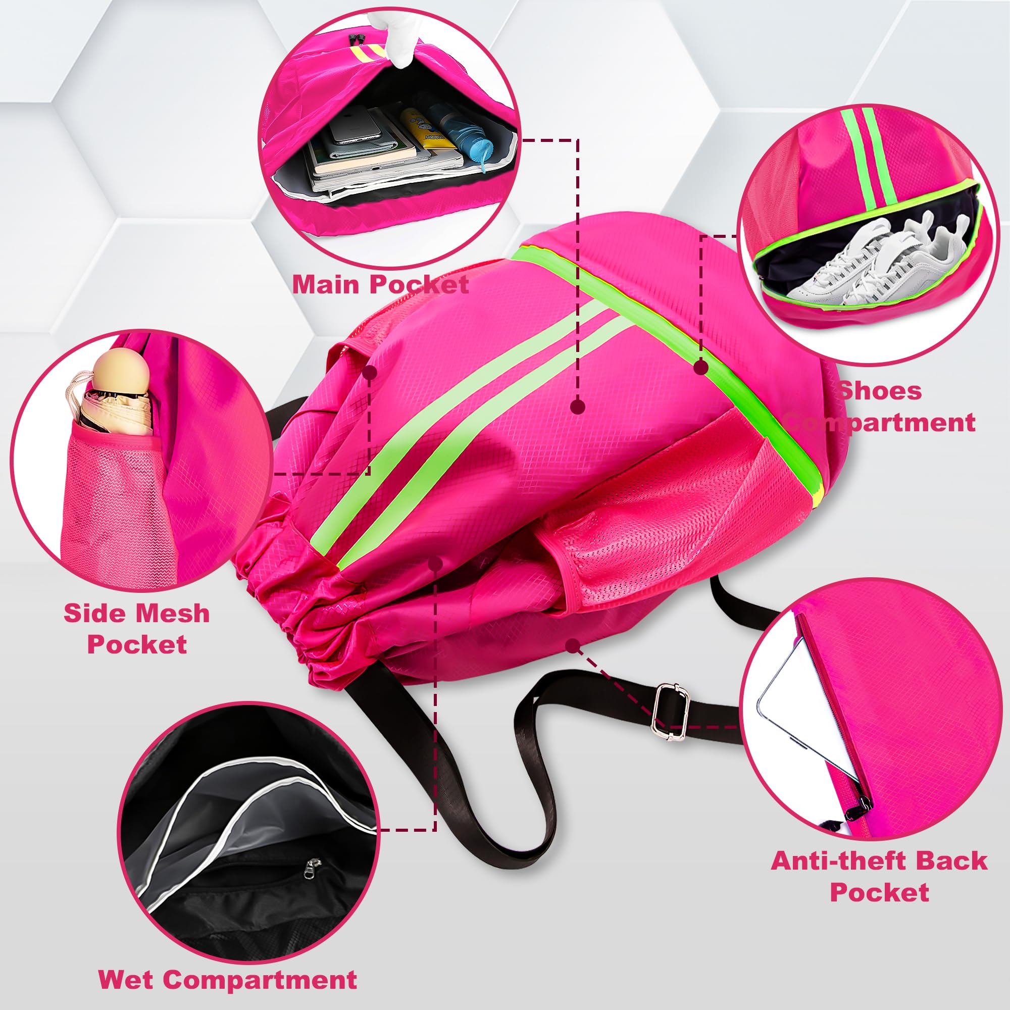 Sac à Dos De Sport Pour Hommes Femmes Et Enfants, Compartiment à Chaussures Séparé, Design à Cordon, Sac Séparé Sec/Humide, Sac De Gym Pour Basketball Football, Natation, Sac De Sport (Noir