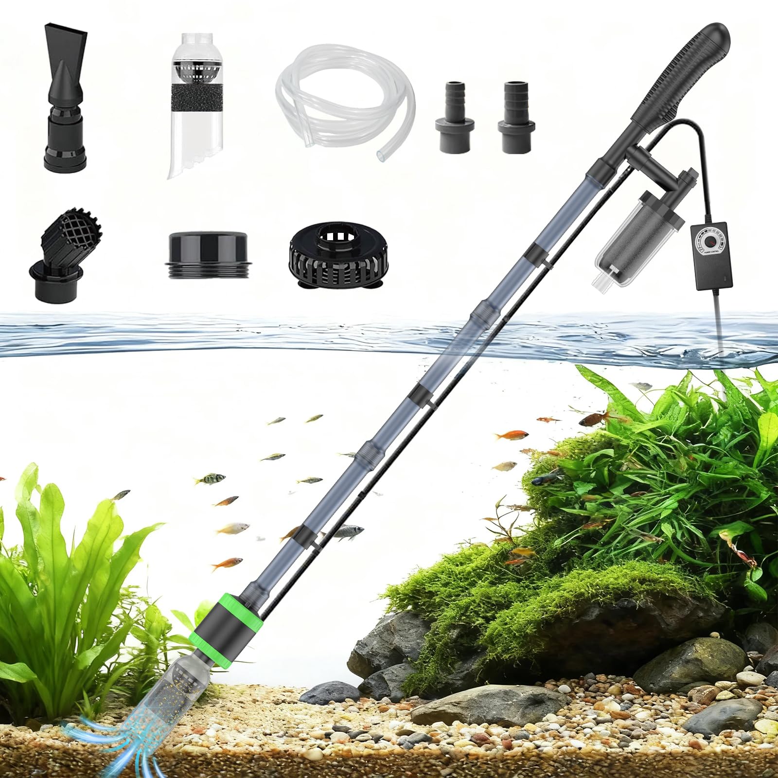 Photo 1 of SYSENCIAGA 15W Electric Aquarium Vacuum Gravel Cleaner - Strong Suction, Automatic Water Change, Algae Remover, Sand Wash, Water Shower, Water Circulation & Timed Off (15W)