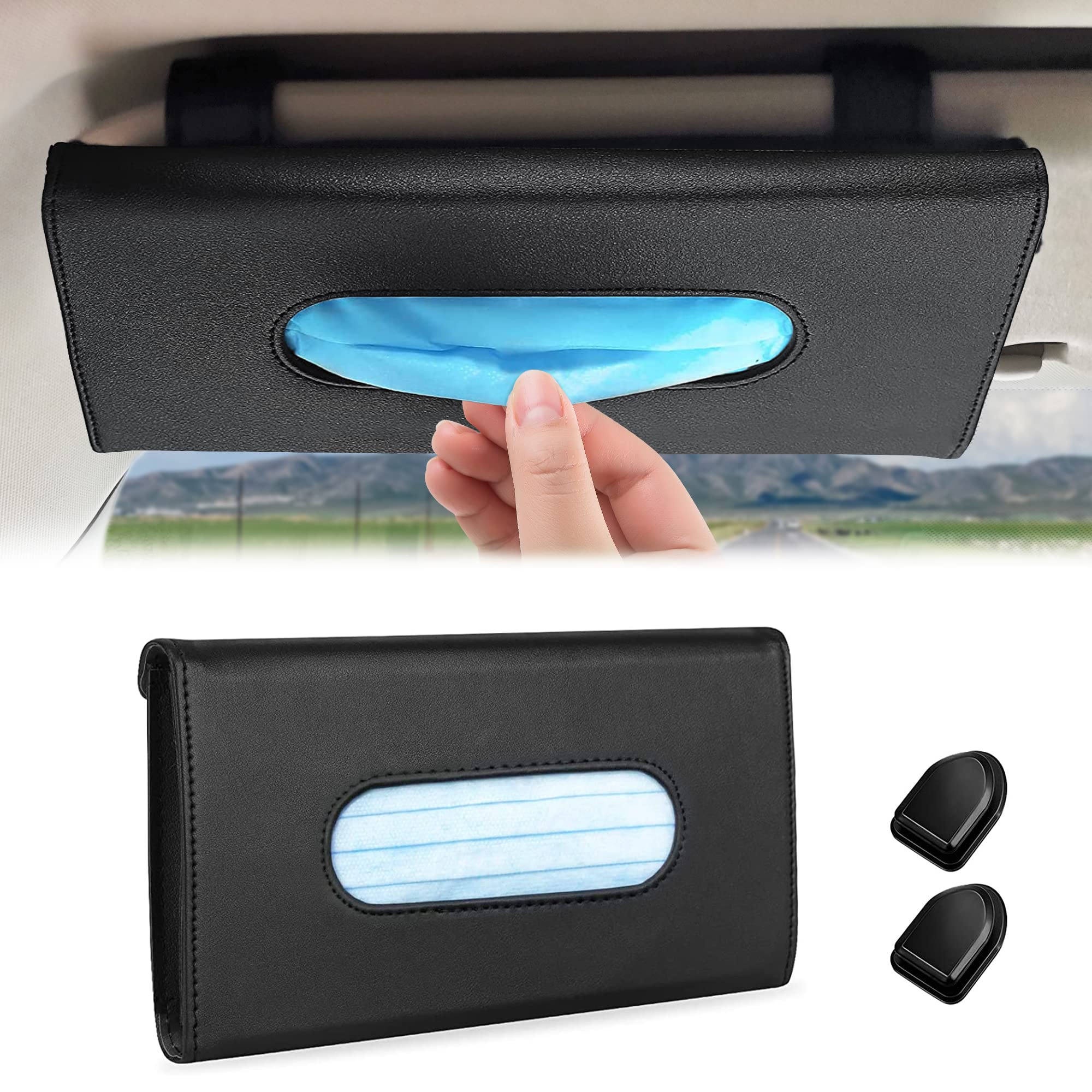 Photo 1 of S SKSTYLE Car Visor Mask Holder,10pcs 3-ply mask and 2pcs-Mask Hook Clip Included, Visor Tissue Box Holder for Car, Wall Hanging Hooks, Key Holder, USB Cable Organizer, Earphone Cable Winder Blue