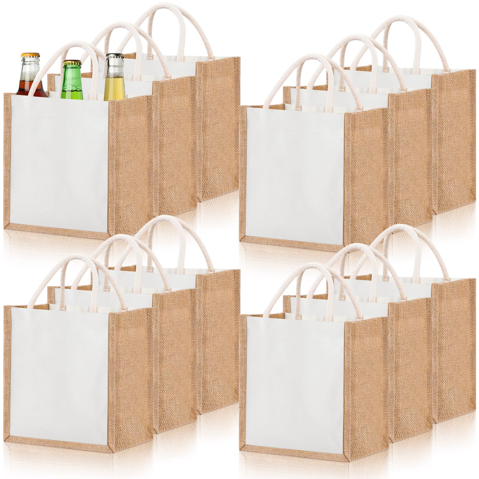 Cunno 12 Pcs Burlap Tote Bag Mini Jute Reusable Bag with Handles Small Blank Canvas Gift Waterproof for Wedding Beach DIY