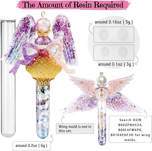 Miniatura 4 de Funshowcase Tubo y tapón de poción mágica de arte de resina, molde de silicona, kit de fundición de joyería, juego de 61 suministros con cuentas de